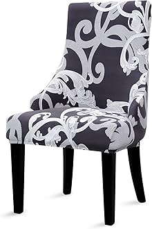 Liykimt Stretch Wingback Side Chair Slipcover-Accent Chair Cover Slipcover with Arm,Washable Upholstered Arm Dining Chair with Nailed Trim Protector for Dining Living Room Set of 1,Black/Gray