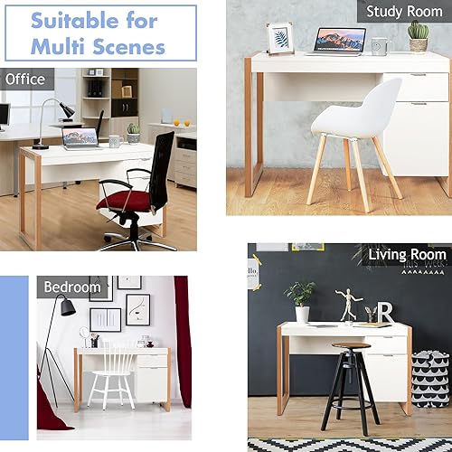 Miniatura 8 de IFANNY - Escritorio de oficina blanco escritorio de madera con cajón y gabinete escritorio de trabajo moderno para dormitorio escritorio de