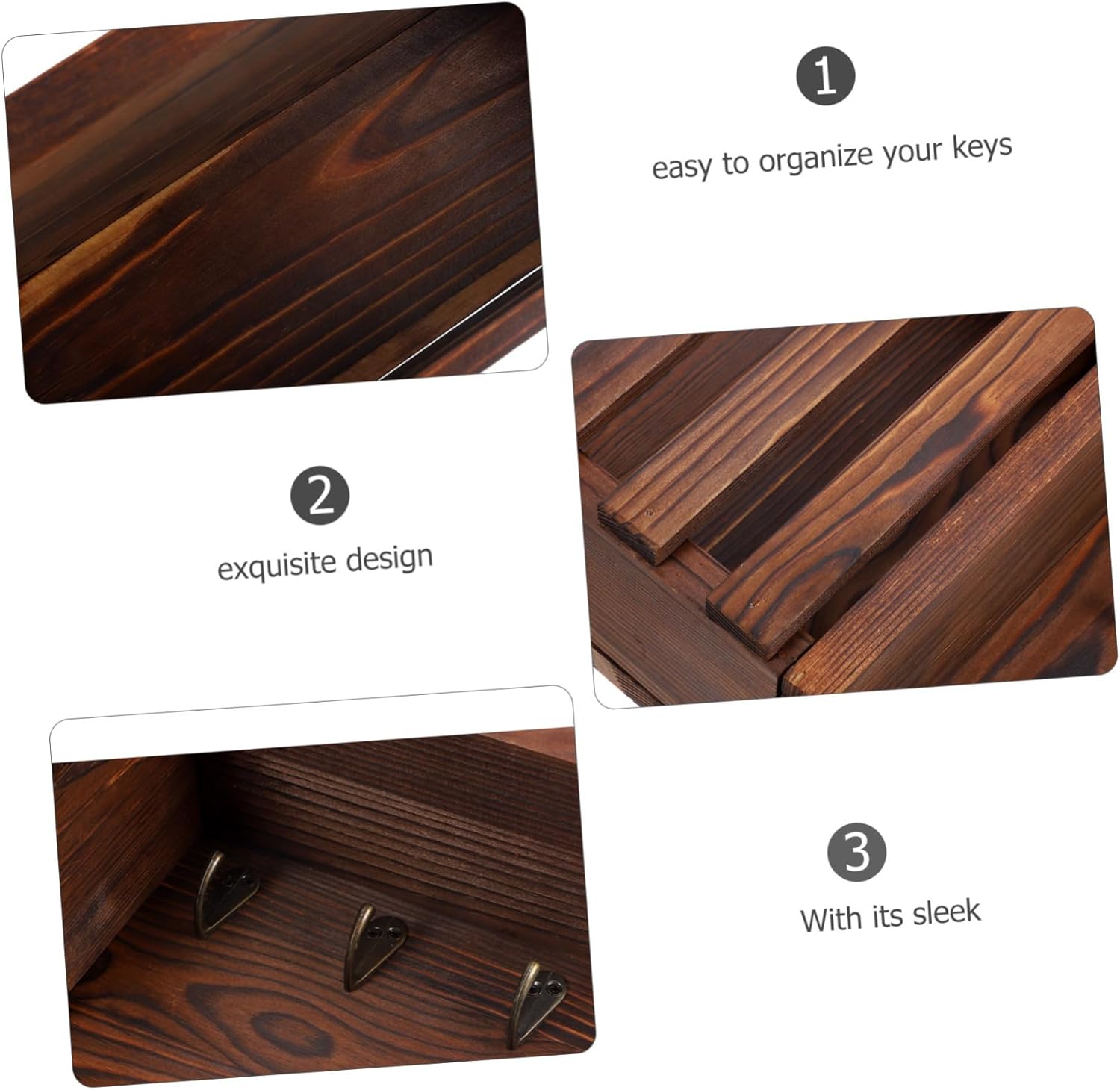 Multi Functional Wooden Key Rack with Hooks Wall Mounted Storage Shelf for Keys Mail and Items Stylish Home Decor for Living Room and Hallway and Easy