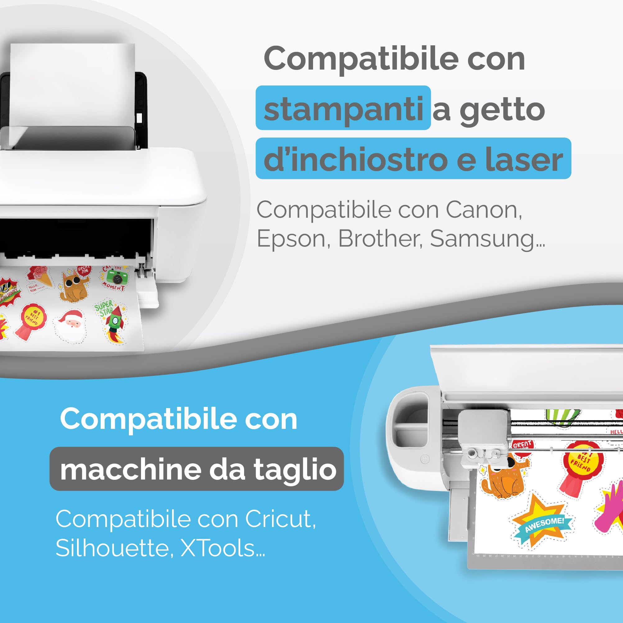 Carta adesiva in vinile stampabile A4 lucida impermeabile 32 fogli per stampanti laser e getto d'inchiostro