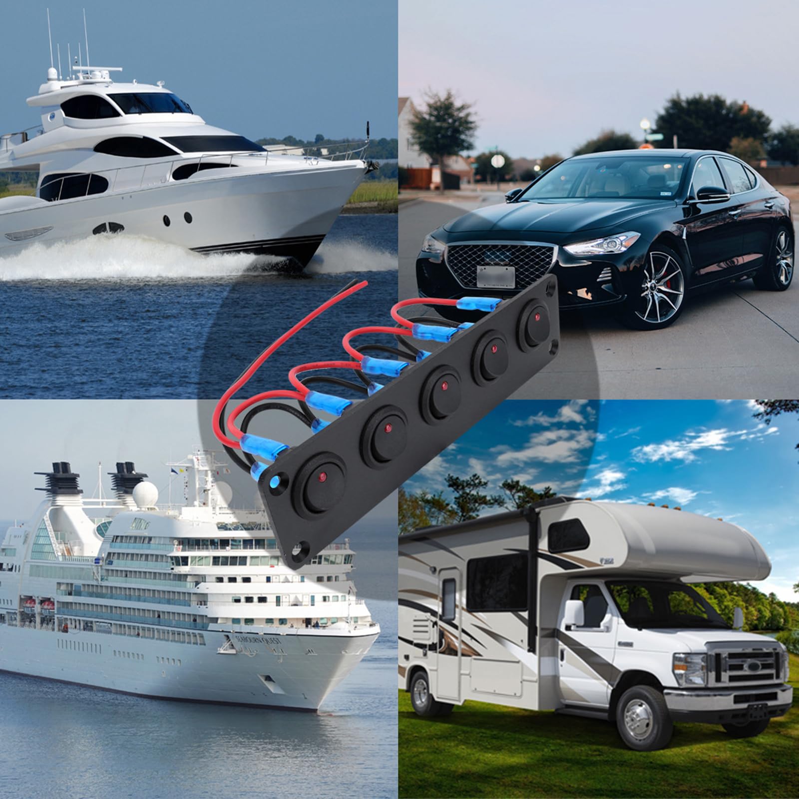 Multifunction Red LED Toggle Switches Panel Suitable for Car Marine Boat Vehicle Interiors with 20A 12V ON Off Control