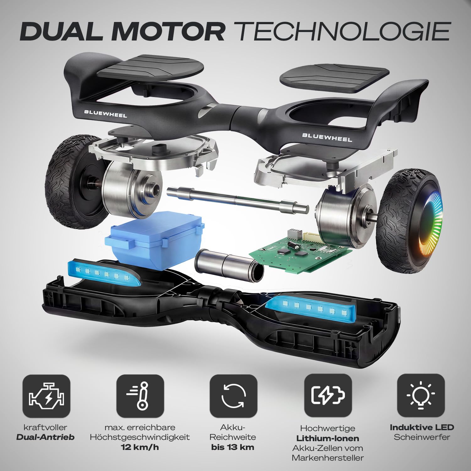Bluewheel 6,5" Premium Hoverboard HX720 Hoverboard – Bluetooth Lautsprecher, starker Dual Motor, ideal für Kinder & Erwachsene, deutsche Qualitätsmarke