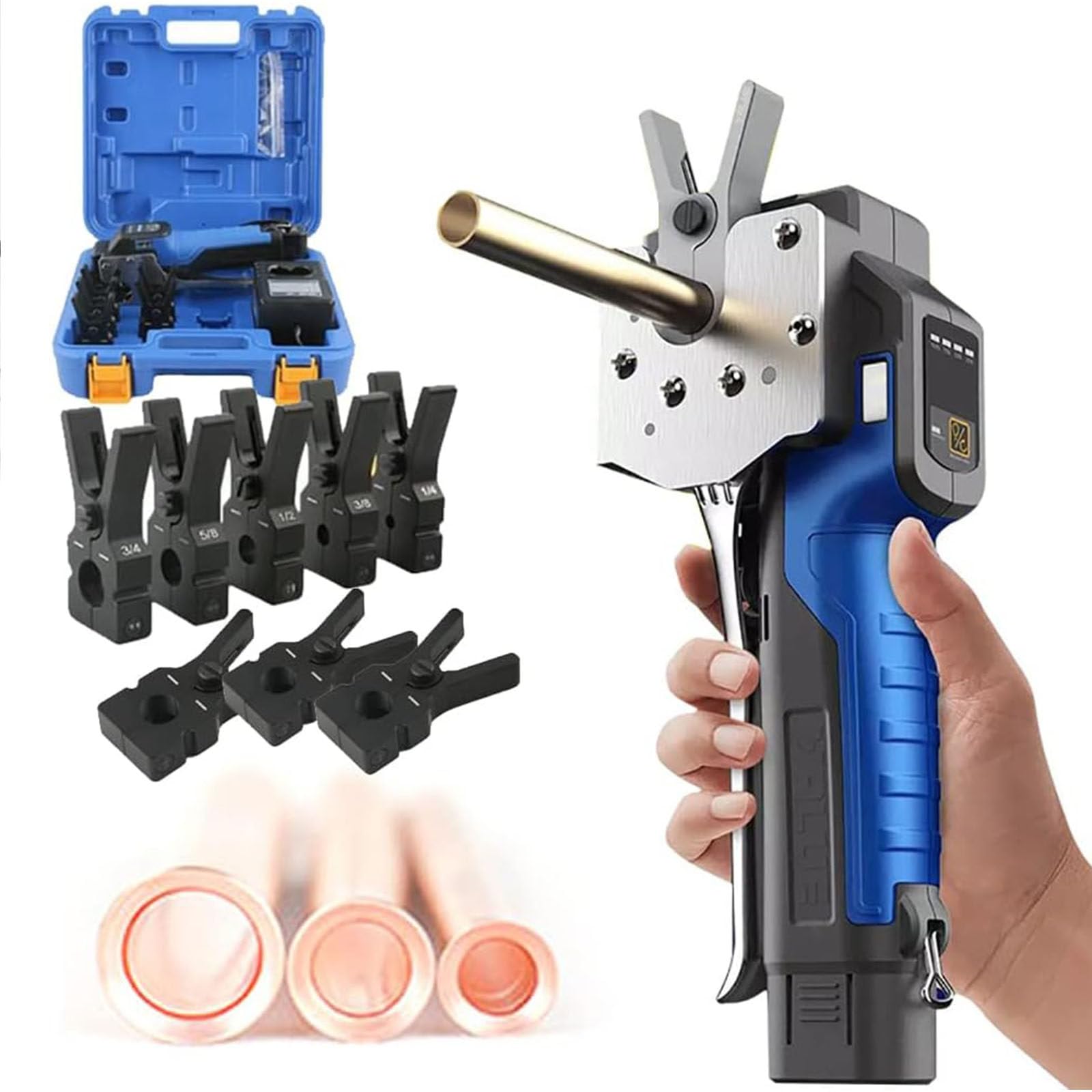 Kit d'outils d'évasement électrique sans fil, outil d'évasement excentrique à 45 degrés, outil d'évasement en cuivre, 2200 mAh 1/4" 3/4" extenseur de plomberie pour tuyaux en cuivre/aluminium/laiton