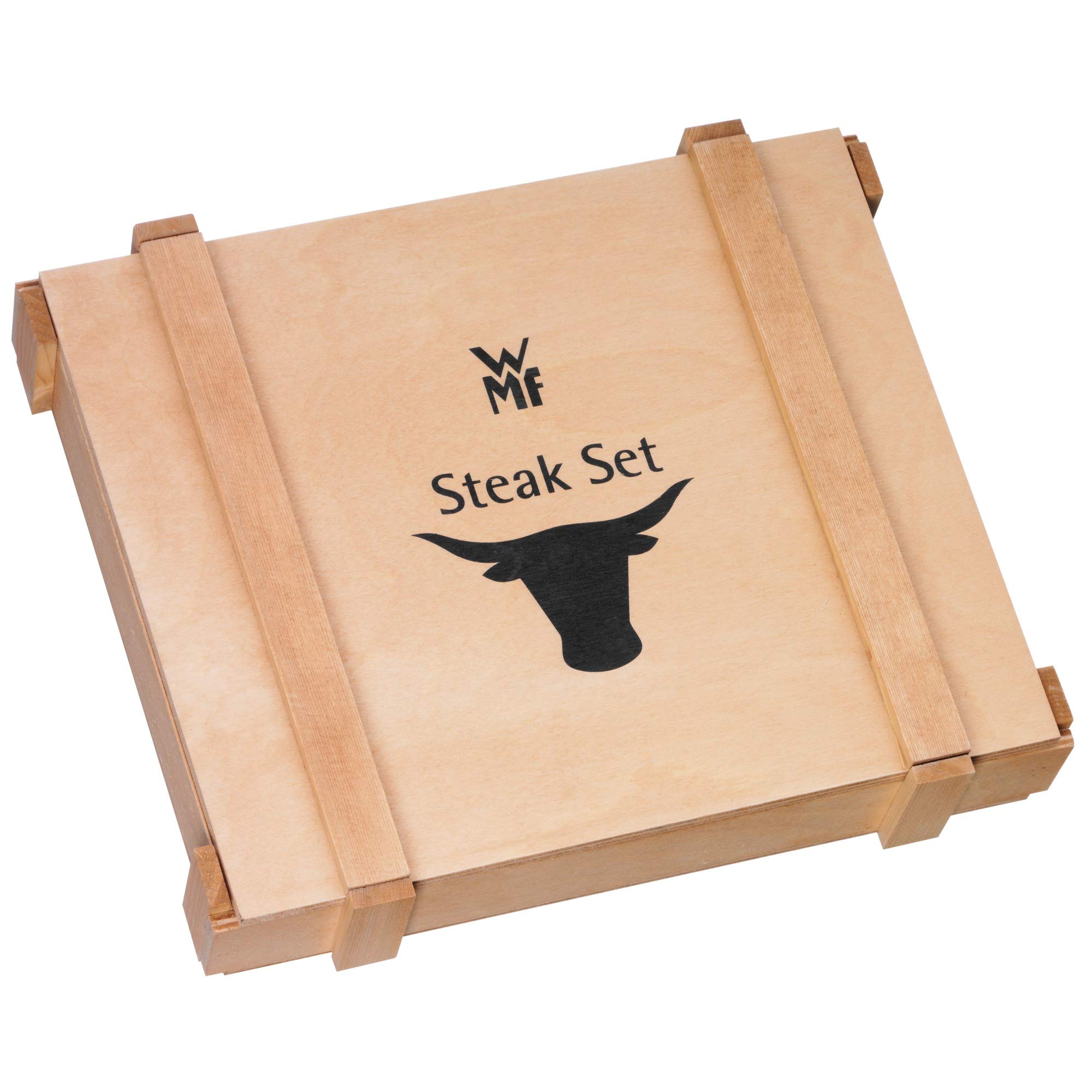 WMF Ranch Steakbesteck 12-teilig, Besteck Set 6 Personen, Steakmesser Set mit Gabel, Spezialklingenstahl geschmiedet, Cromargan Edelstahl mattiert, Eichenholz geölt