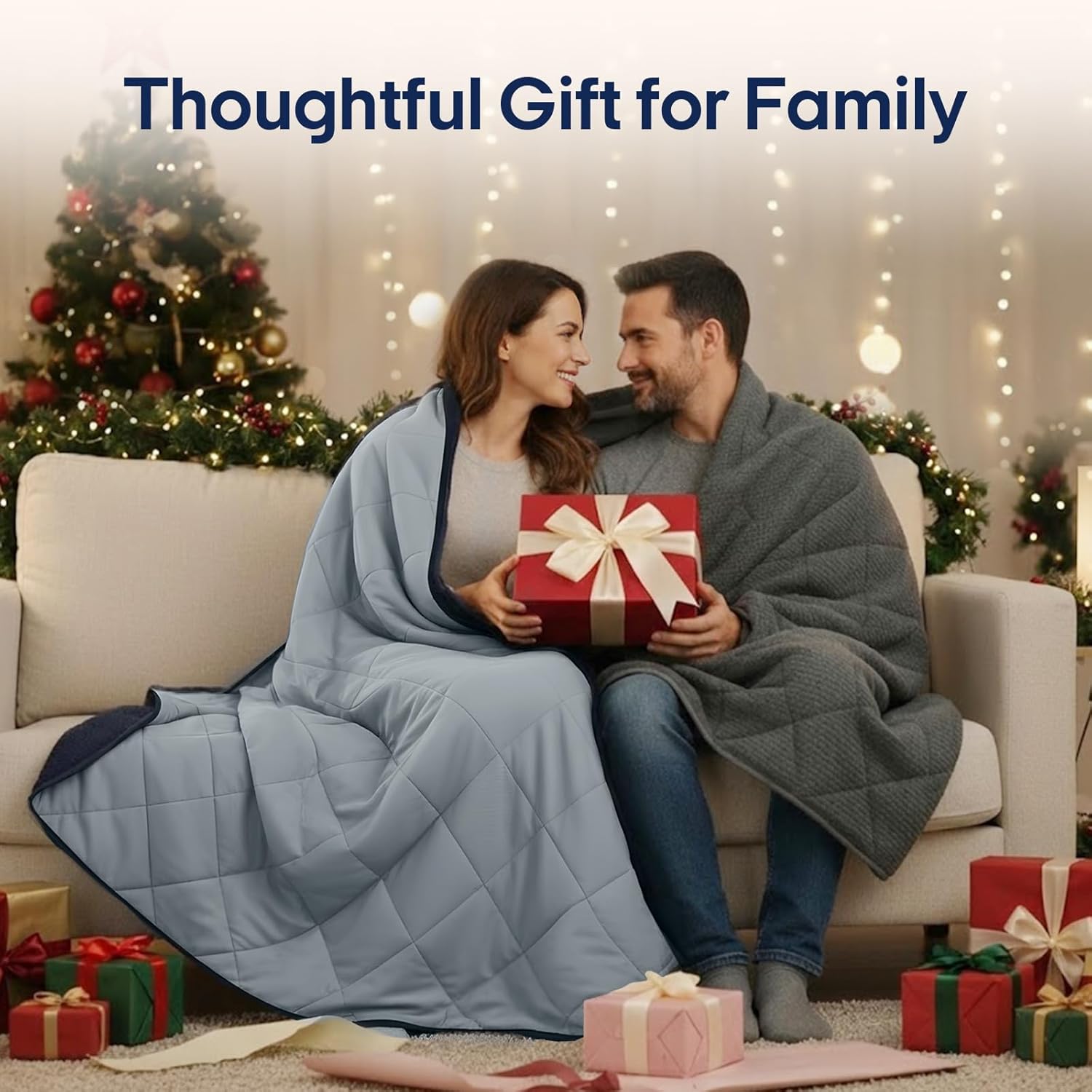 ZonLi 20lbs Weighted Blanket for Adults Sleeping, Double-Sided All Season Reversible 75D Cooling Mesh & Warm Ribbed Microfiber, 48"x72" Navy Blue Contrast Color, Machine Washable
