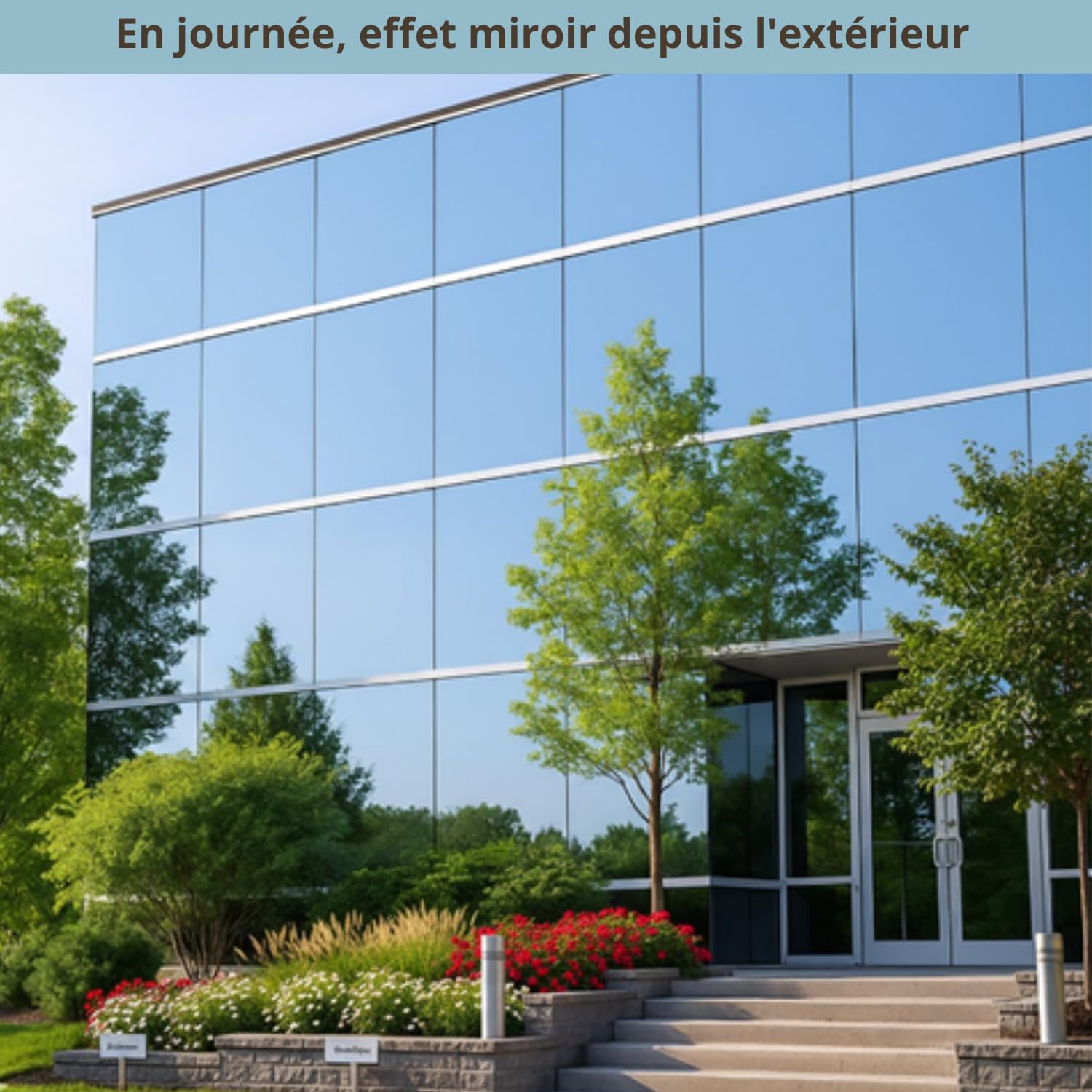 Film miroir pour vitres de confidentialité jour – (120 x 400 cm), anti-UV et contrôle de la chaleur, film occultant réfléchissant auto-adhésif professionnel fenêtres maison bureau, tenue forte sans
