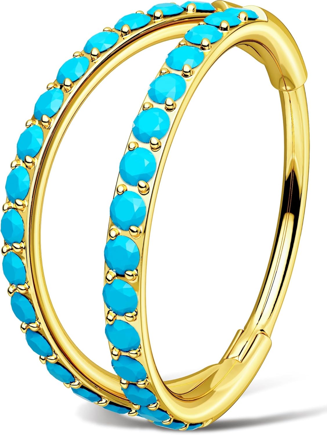 OUFER Turquoise Nose Rings for Women, 316L Surgical Steel 20G Double Hoop Nose Piercing Jewelry, Hinged Segment Septum Lip Eyebrow Rings Cartilage Conch Rook Helix Tragus Daith Earrings-6/7/8MM