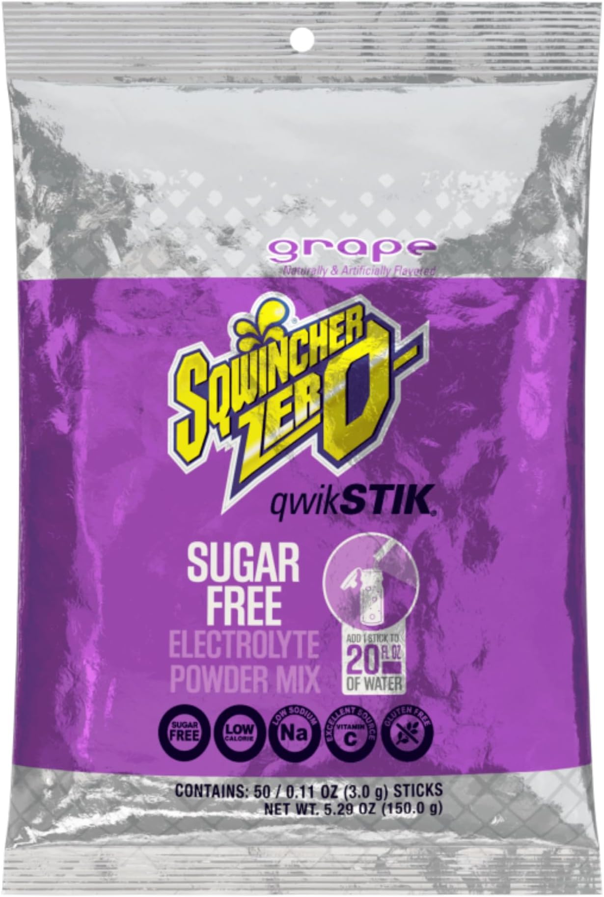 Single Serve Qwik Stik Zero, 50 Sticks/Bag, Grape
