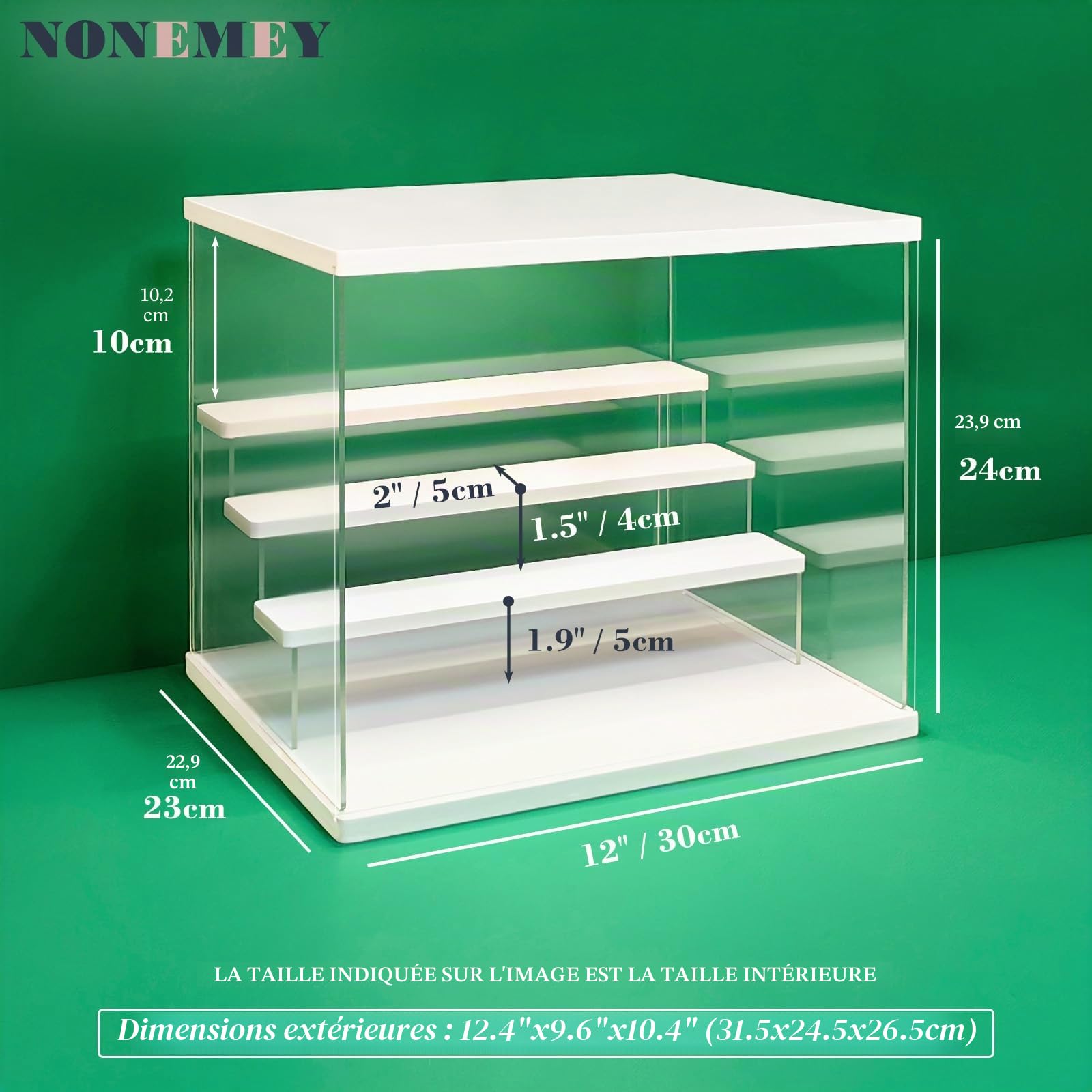 NONEMEY Vitrine pour Collection en Acrylique Transparente avec Éclairage LED Tricolore – Présentoir Anti-Poussière 2/3/4/5/6 Niveaux pour Figurines et Lego (Blanc, 4Tier-31.5x24.5x26.5cm)
