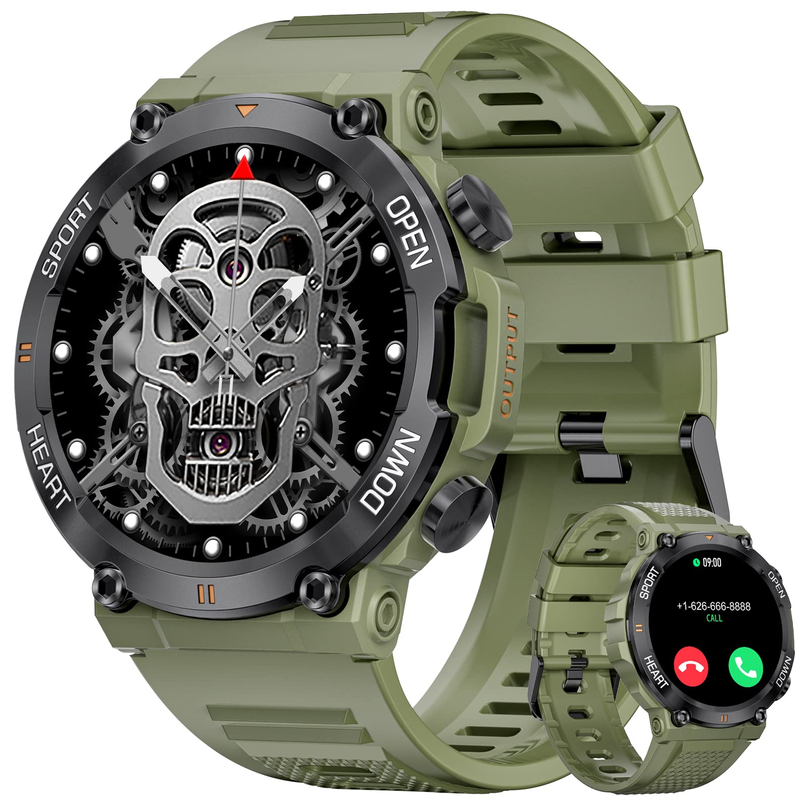 LIGE Military Smart Watch Men (Make Call/Answer), 1.39'' IPS Screen Fitness Tracker with Heart Rate/Sleep Monitor, IP67 Waterproof Outdoor Smartwatch Pedometer Compatible with Android iOS Green