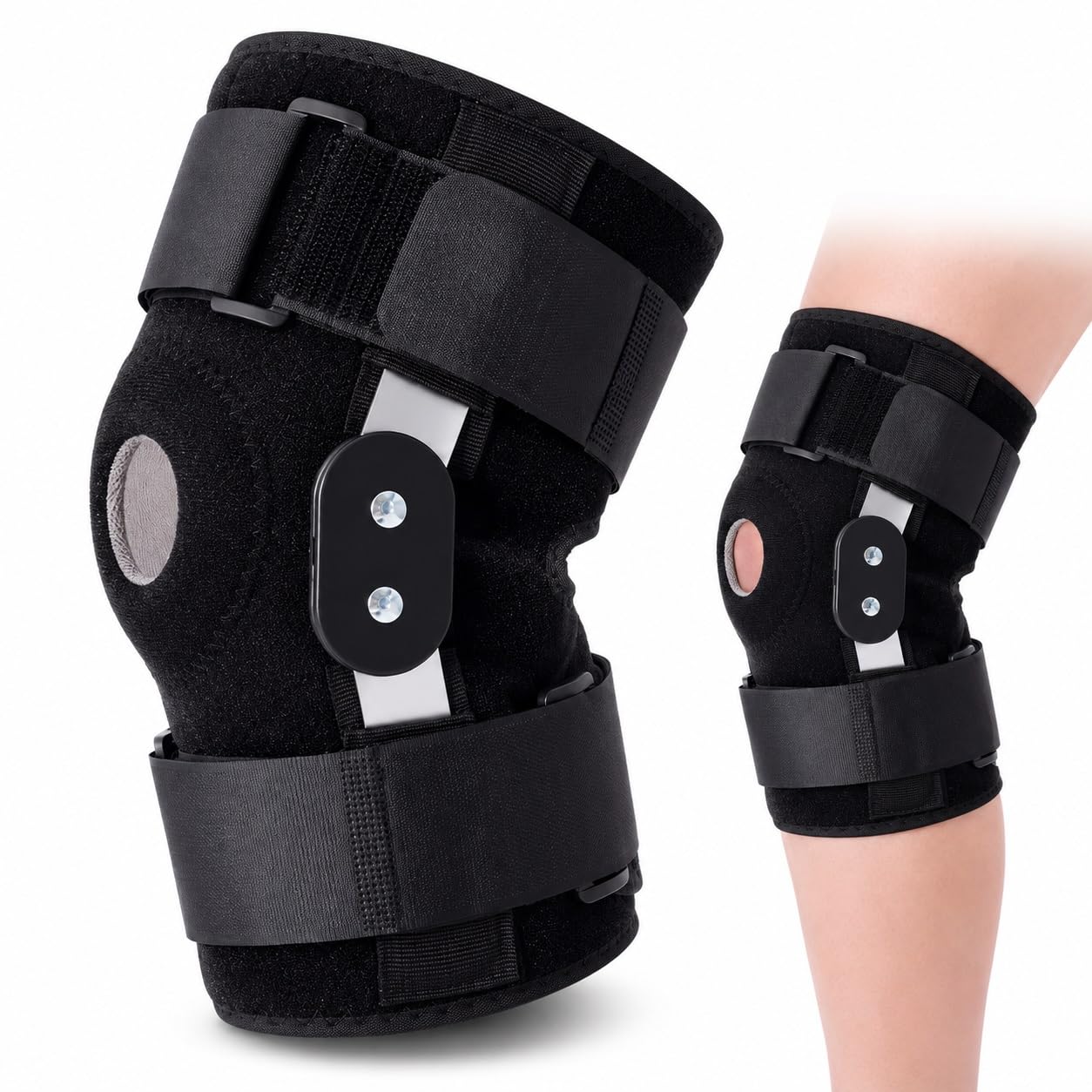 Rodillera articulada para hombres y mujeres, soporte ajustable para la rodilla con estabilizadores laterales y almohadillas de gel para la rótula, rodillera de recuperación para artritis, LCM, LC