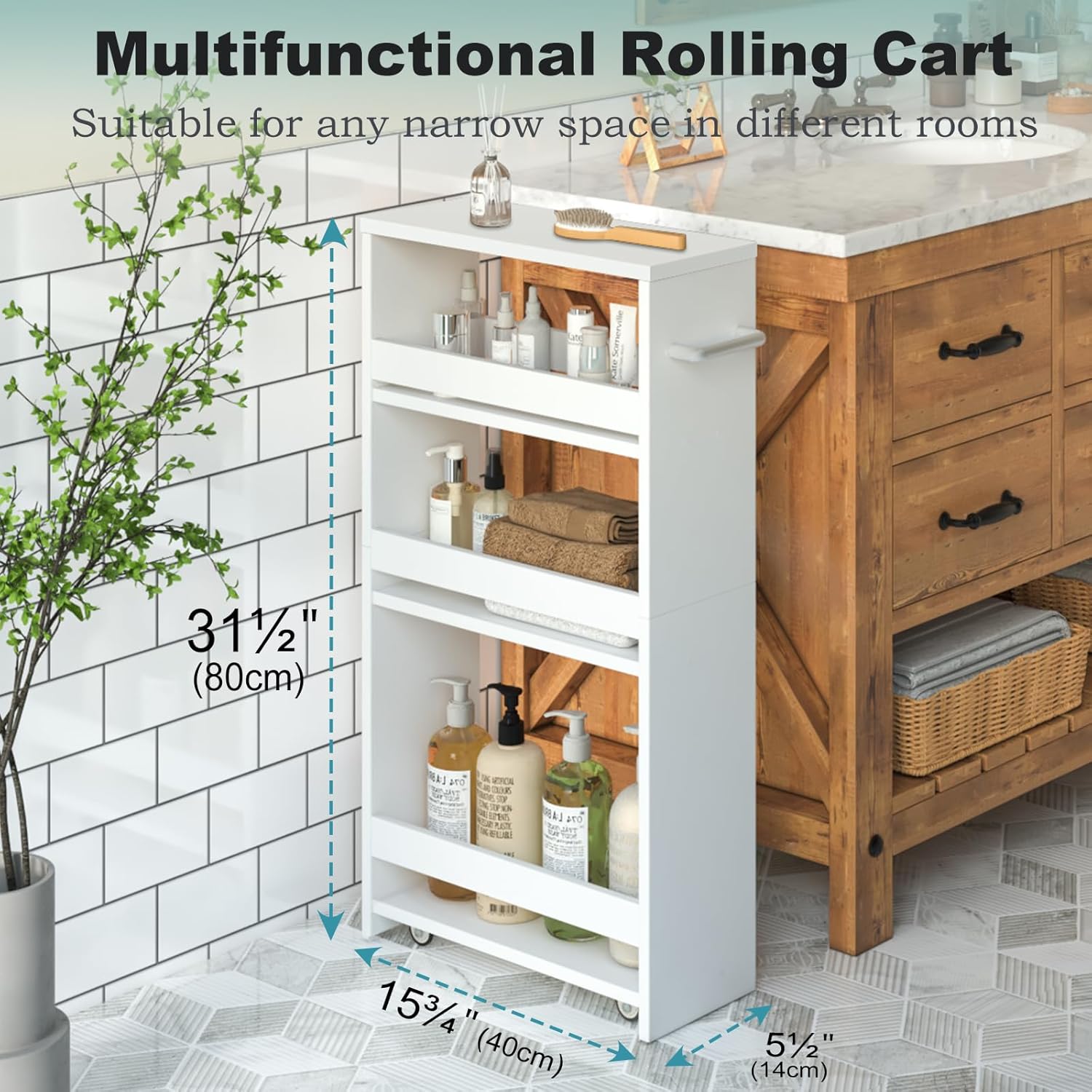 MARTY White Slim Storage Cart with Wheels, 4 Tier Rolling Utility Cart with Handle Slide Out Shelving Unit Organizer Trolley for Laundry Kitchen Bathroom Narrow Places Small Corner - Image 5