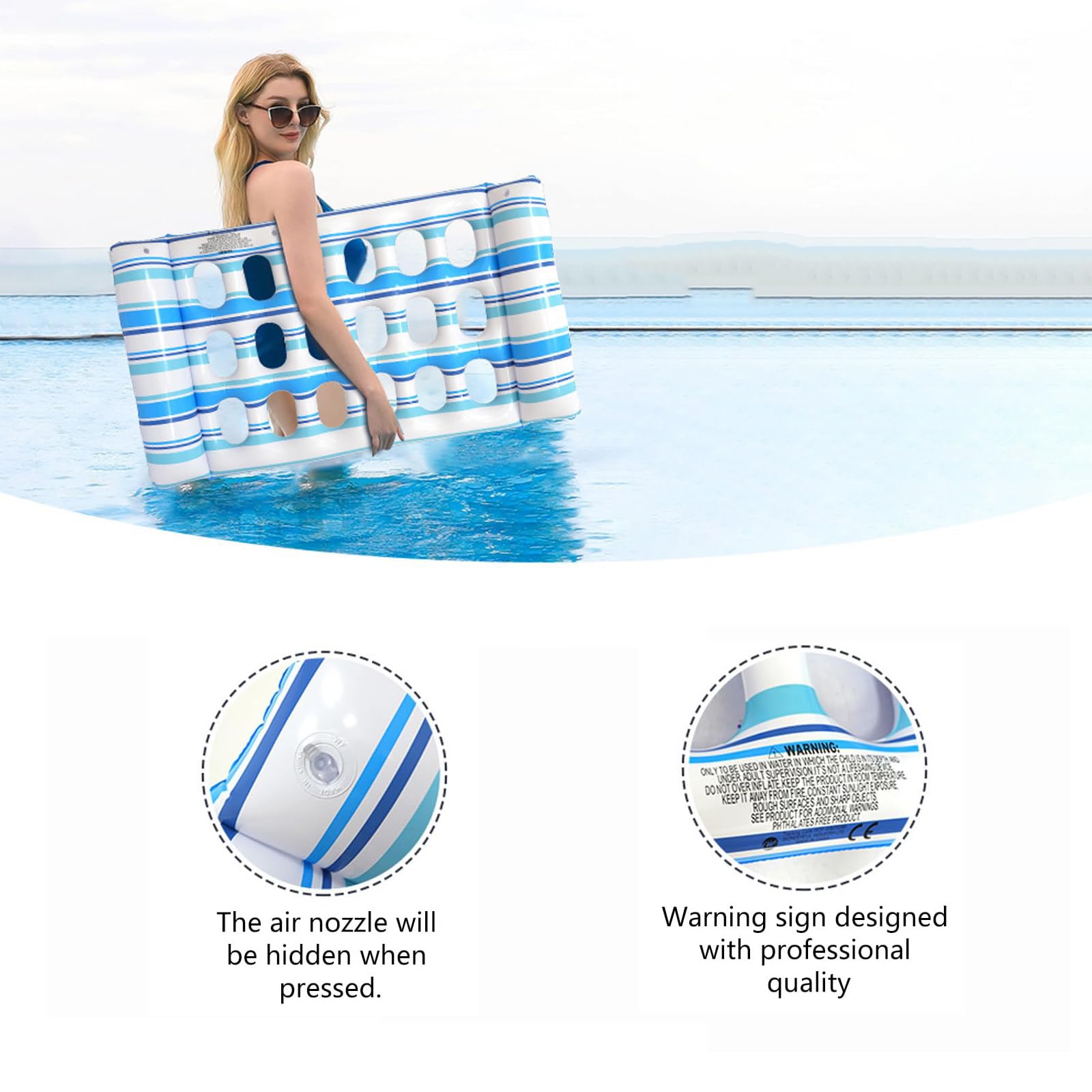 Flottant Hamac Gonflable Matériau PVC Résistant Matelas Piscine Gonflable Plusieurs Couleurs Disponibles Flexible et Portable avec Appui-tête Jouets de Piscine pour Piscine,Plage,Lac