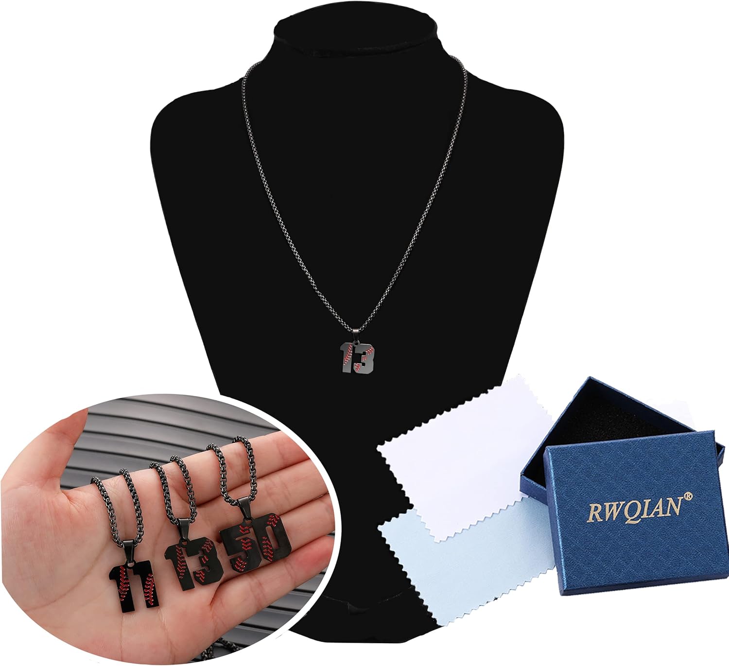 RWQIAN Baseball Necklace Jersey Number 0-99 - Stainless Steel Baseball Chain Number Pendant Necklace,Baseball Gifts for Boys/Girls - Image 6