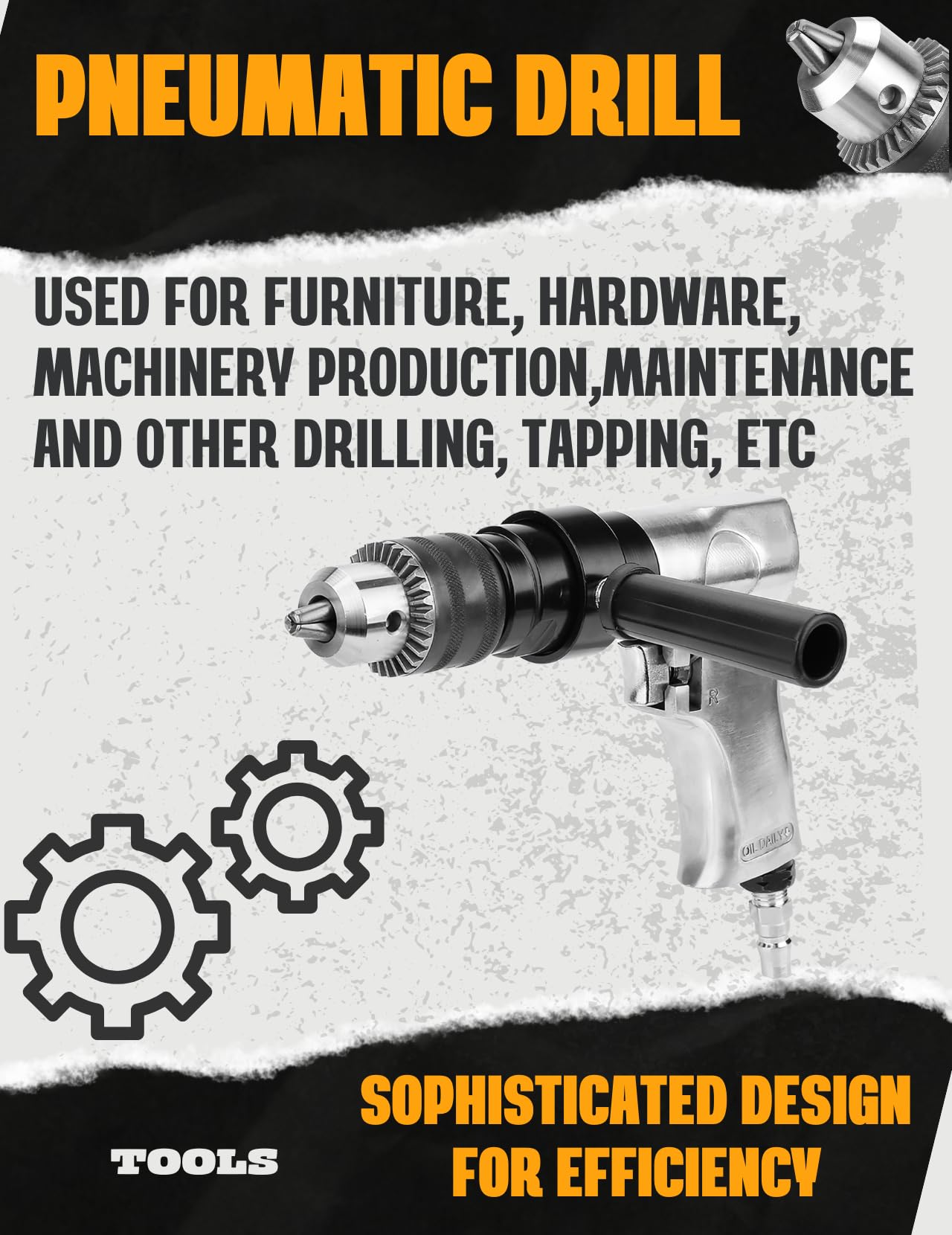 Pneumatic Drill 1/2" Chuck 700RPM Heavy-Duty Industrial Air Drill with Adjustable Speed & CW/CCW Rotation Anti-Vibration Handle for Drilling Tapping, Screwdriving — Amazon image 2