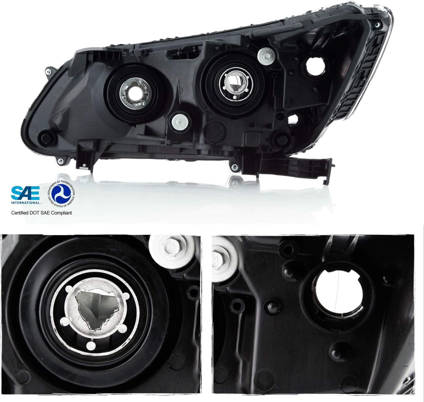 AKKON - Fits 2013 2014 2015 Honda Accord 4Door Sedan without LED DRL Model [Halogen Type] Black Clear Headlight Passenger Right