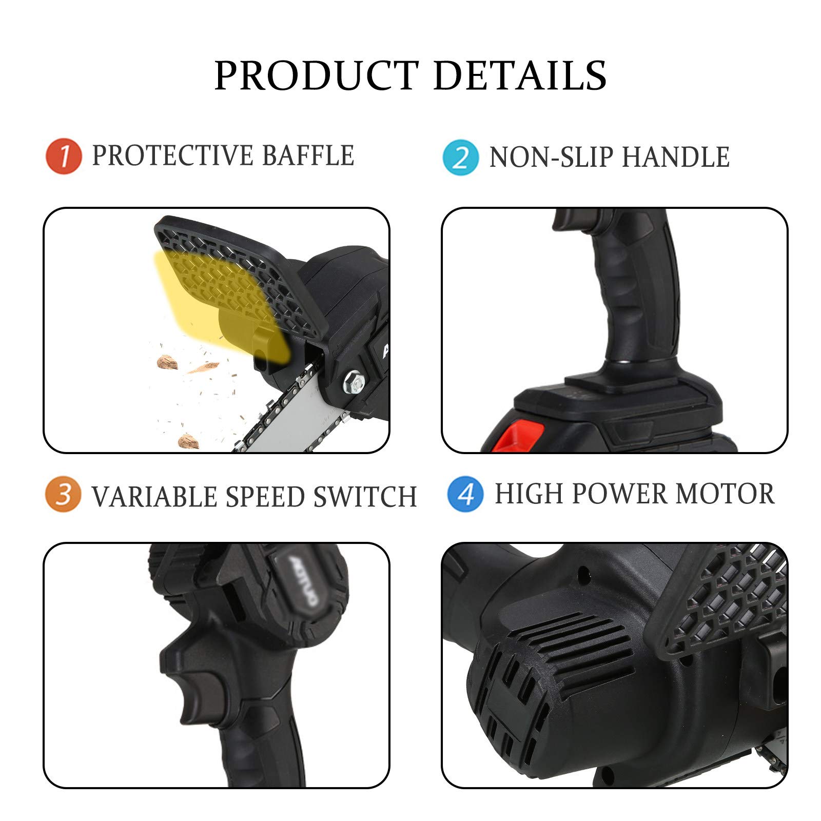Mini Motosierra, Motosierra Eléctrica Inalámbrica de 4 Pulgadas, Tijeras de Podar Motosierra, para Cortar Ramas Y Madera, con Batería de Litio Recargable,Black