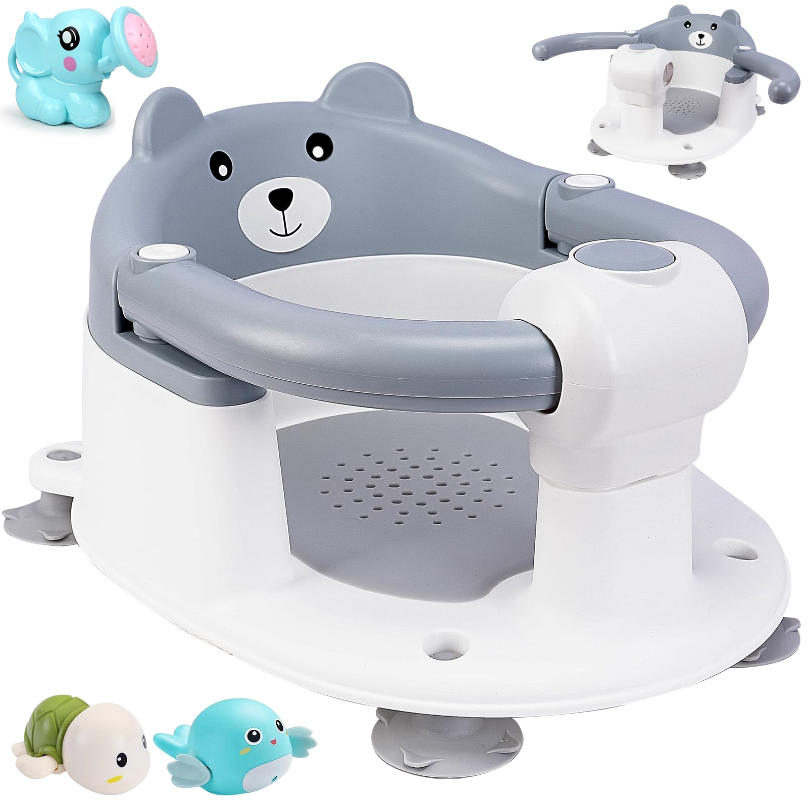 Seggiolino per Vasca da Bagno per Bambini,Seggiolino da Bagno,Sedia Doccia Bambini,Schienale Ergonomico e Barra di Sicurezza Apribile,Sicuro e Antiscivolo,Regalo per Neonati e Neomamme