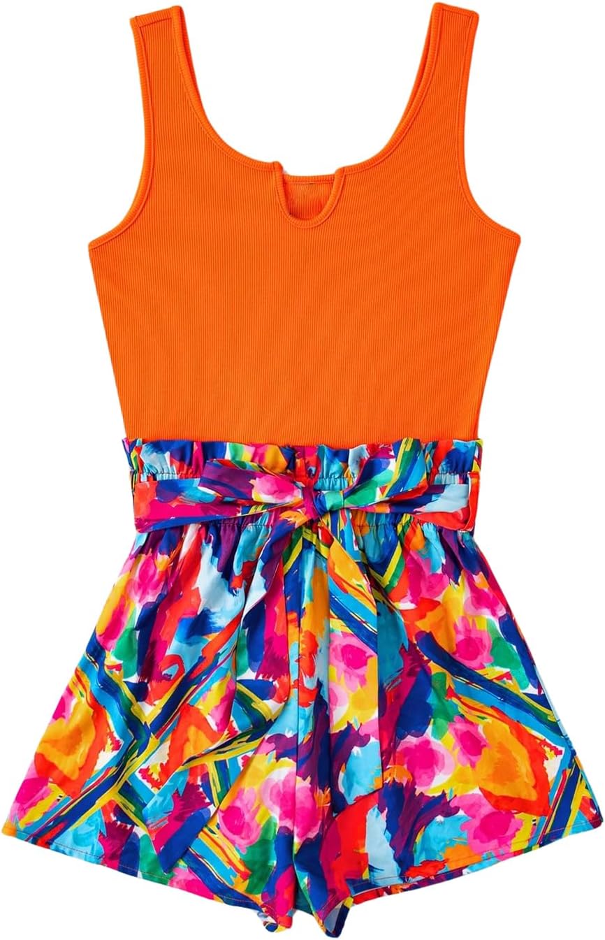 SOLY HUX Women's Summer Sleeveless Belted Tank Romper Short Jumpsuit