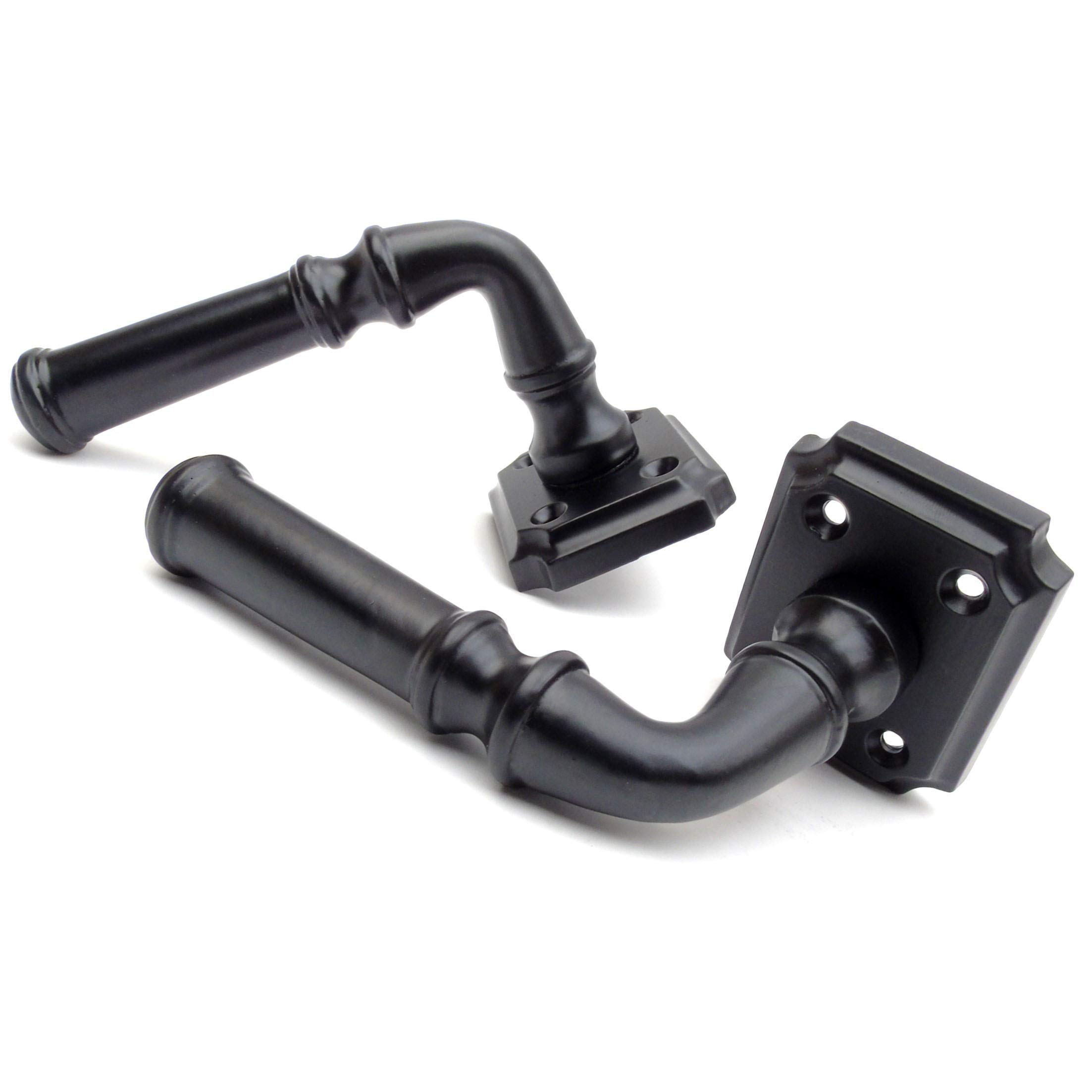 Jones & Grey Vintage Victorian Style Black Lever Latch Door Handles on Square Sprung Rose Backplate