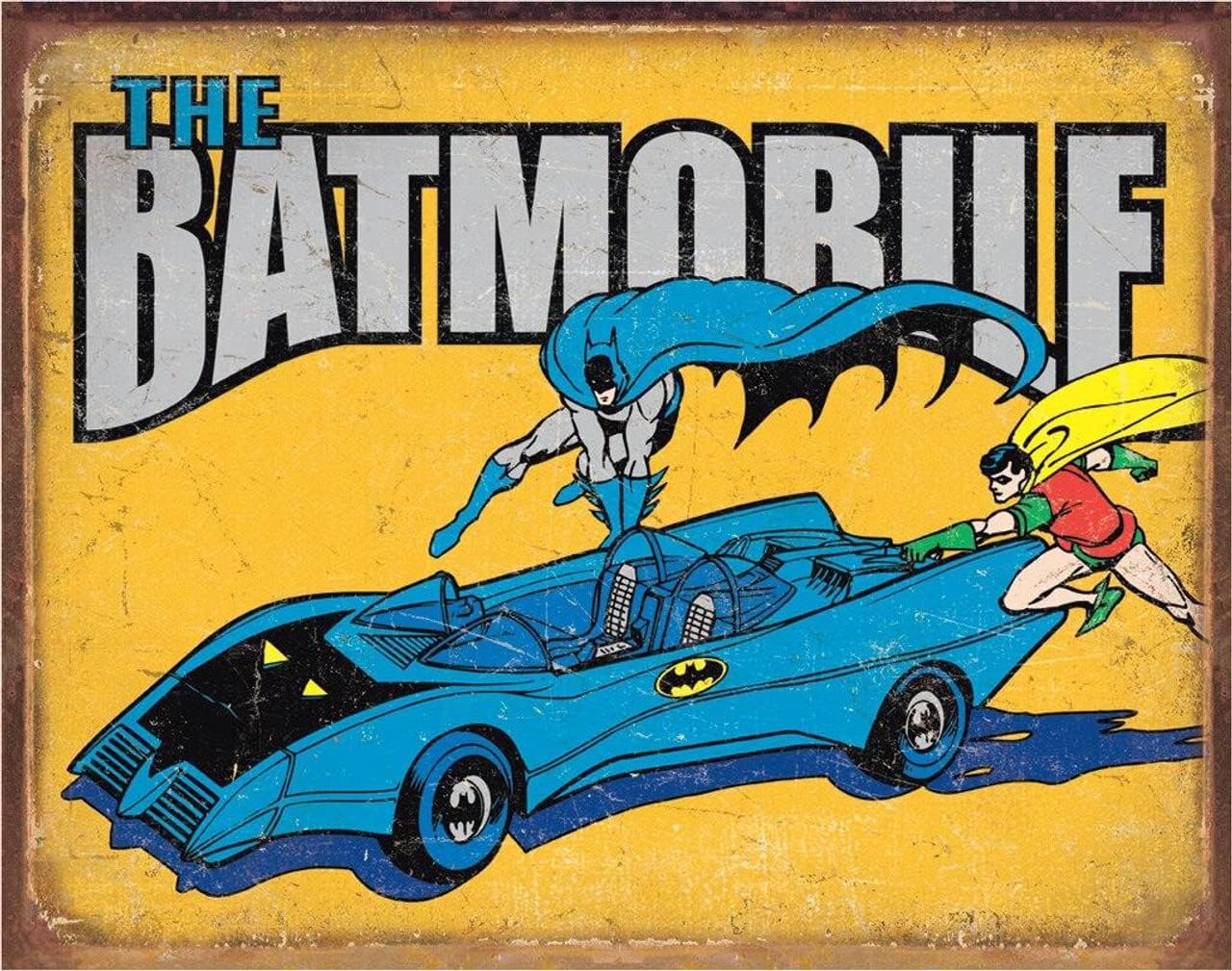 Batman - The Batmobile Tin Sign - Nostalgic Vintage Metal Wall Decor - Made in USA