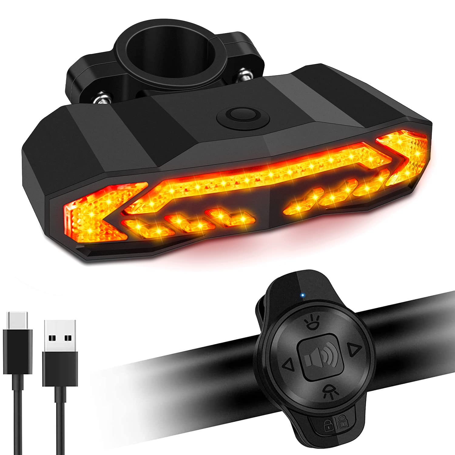 Antfire Smart Bike Tail Light, Bike Turn Signals with Alarm, USB Rechargeable Bicycle Turn Signals with Bike Bell, Wireless Remote Control Bike Rear Light for Bicycles, Electric Bikes, Scooters