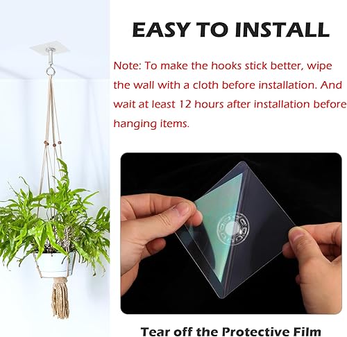 Miniatura 6 de Ganchos adhesivos para techo, paquete de 4, soporta 25 libras, extra resistentes para colgar plantas, adhesivo para colgar en el techo al aire