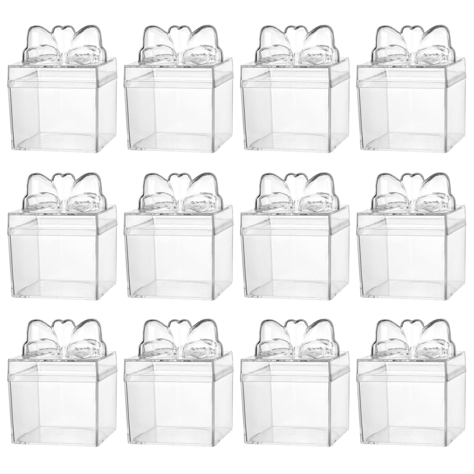 ZEPFJHE 12Pcs Decorative Bowknot Candy Box Clear Acrylic Party Treat Container for Sweets Chocolate Jewelry Craft Organization Bend Candy Box