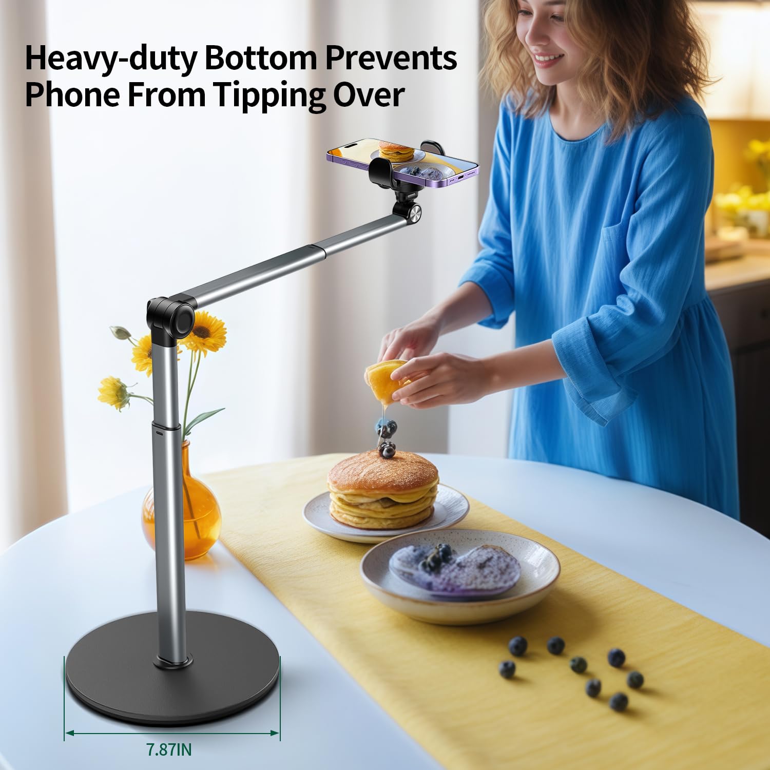 Filmer du Dessus Smartphone Trepied Bureau, 30 CM Long, Trepied iphone Réglable et Pliable, Adapté à la Diffusion, Enregistrement de Cuisine