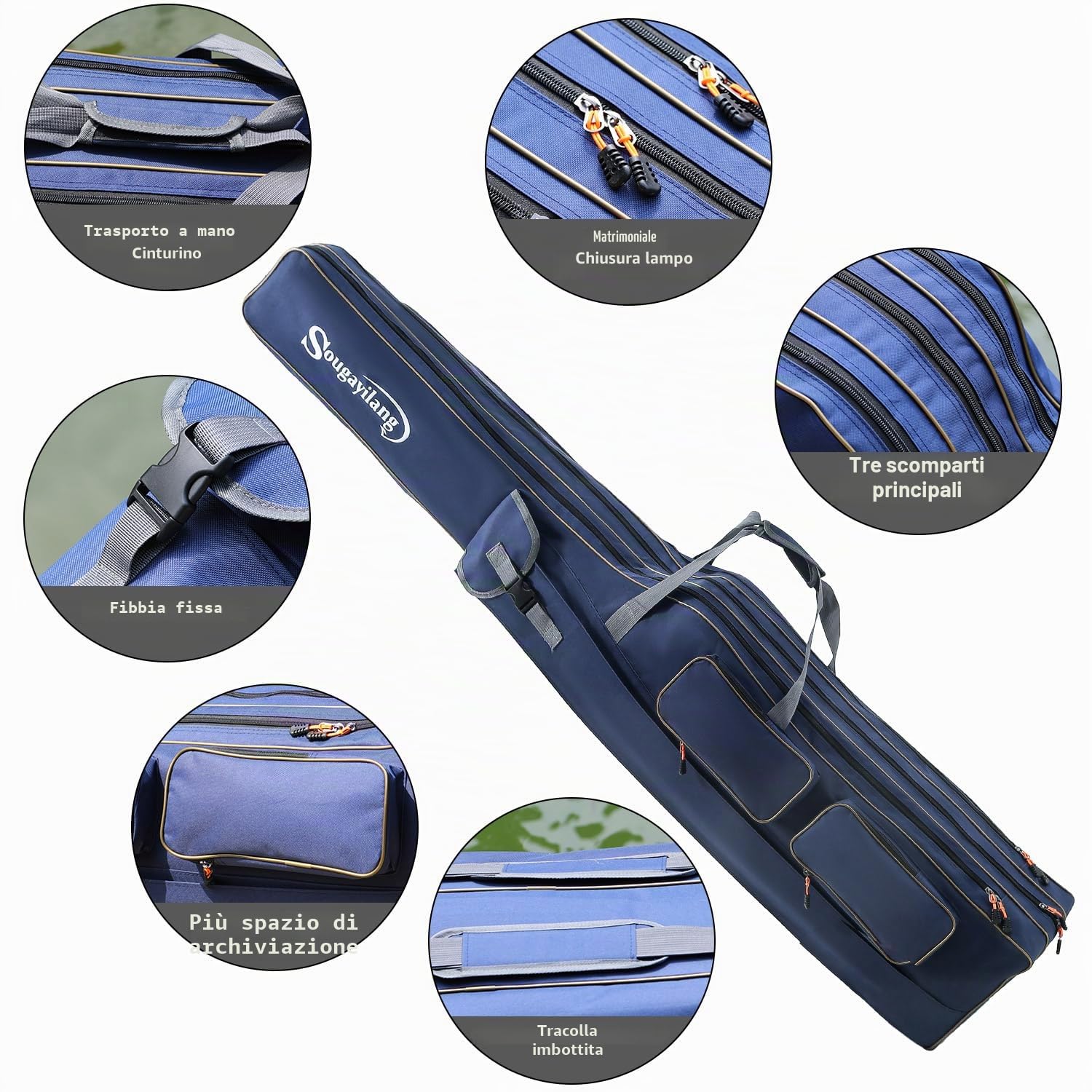 Sougayilang Borsa Porta Canne da Pesca Pieghevole - 3 Strati di Grande Capacità per Attrezzatura da Pesca - 135/165cm, 165 cm, Pratico