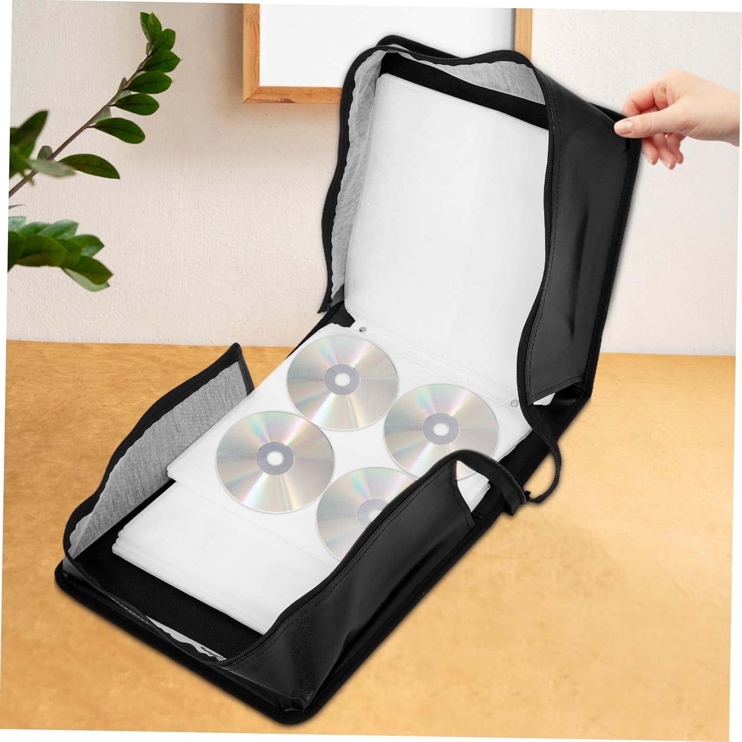 OUNONA Versatile Disc Capacity Pu Cd Storage Case Handle Organizer for Car and Home Protective Holder for DVDs Music and Movies