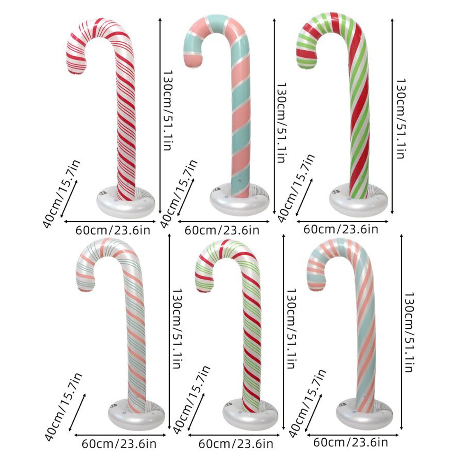 Inflables Navideños Decoración De Bastón De De 1.30m | 6 Piezas Bastón De Inflable Con Base Llenable Con Agua Para Interior Exterior En Casa Año Nuevo Jardín Patio