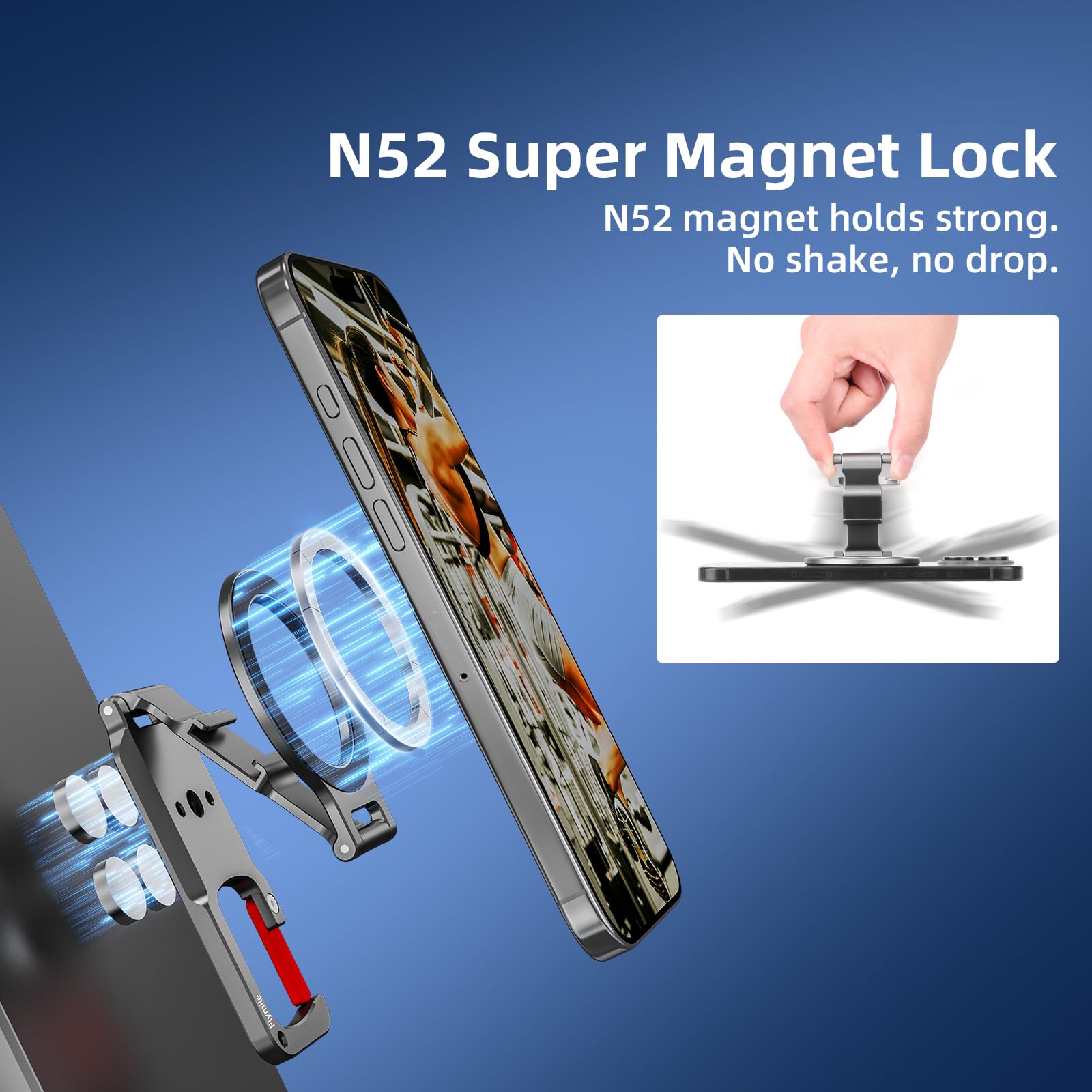 BRDRC Maglock, supporto magnetico per telefono MagSafe, adattatore per treppiede magnetico per golf, palestra, allenamento, supporto in metallo con foro per vite da 1/4, per iPhone 16, 15, 14, 13, 12