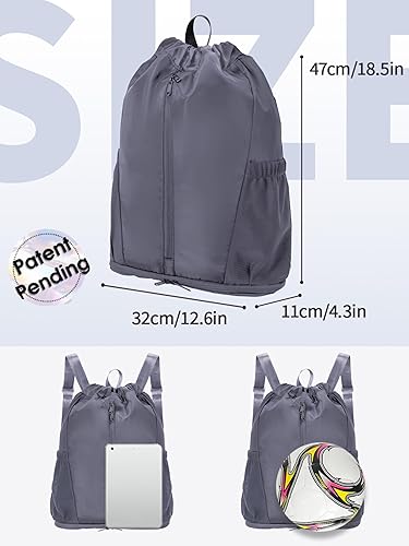 Miniatura 8 de sportsnew Mochila deportiva con cordón y compartimento para zapatos, mochila con cordón para mujeres y hombres, patente pendiente, Gris, Classic