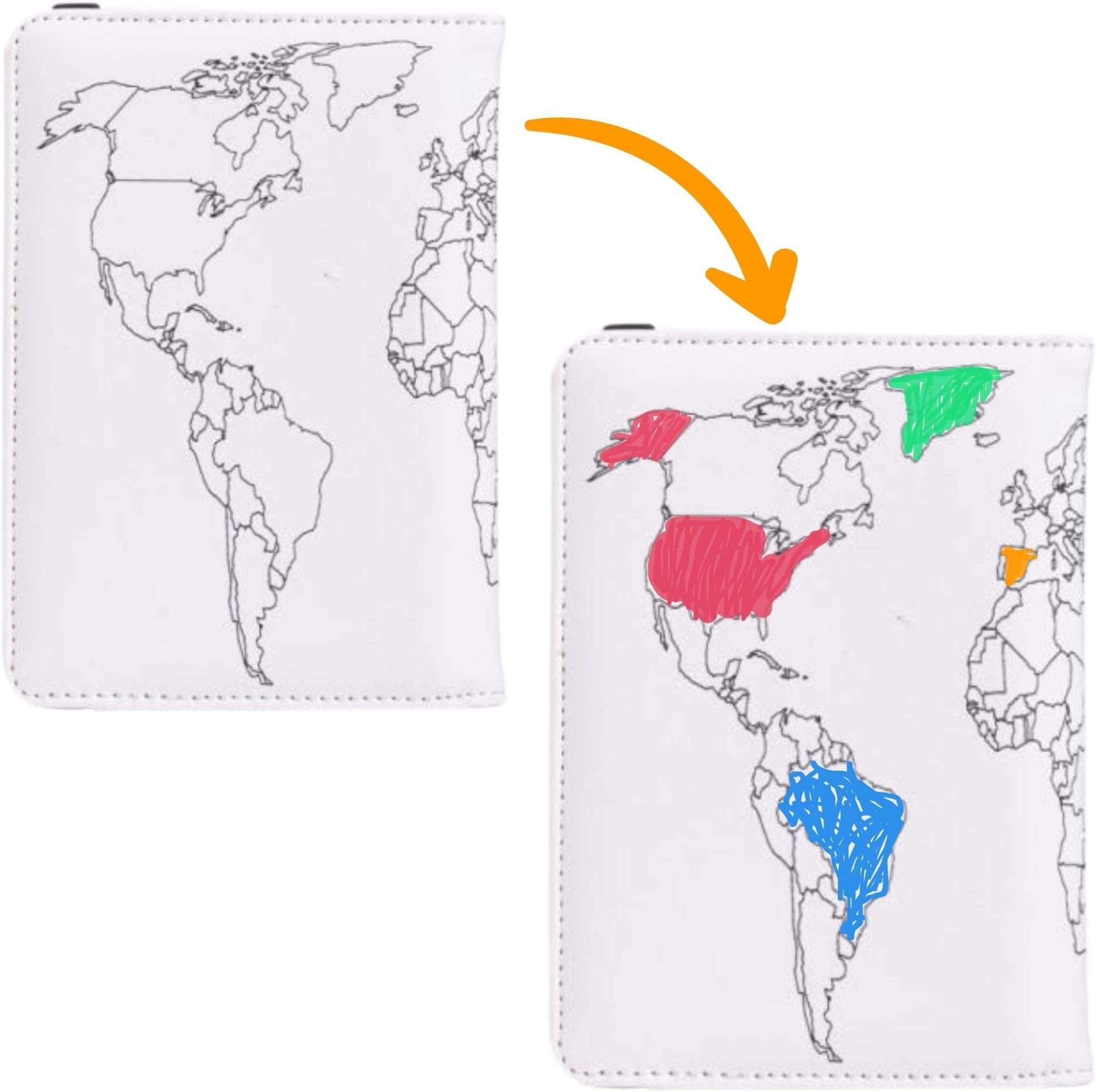 PaintOver World Map Passport Holder RFID Blocking