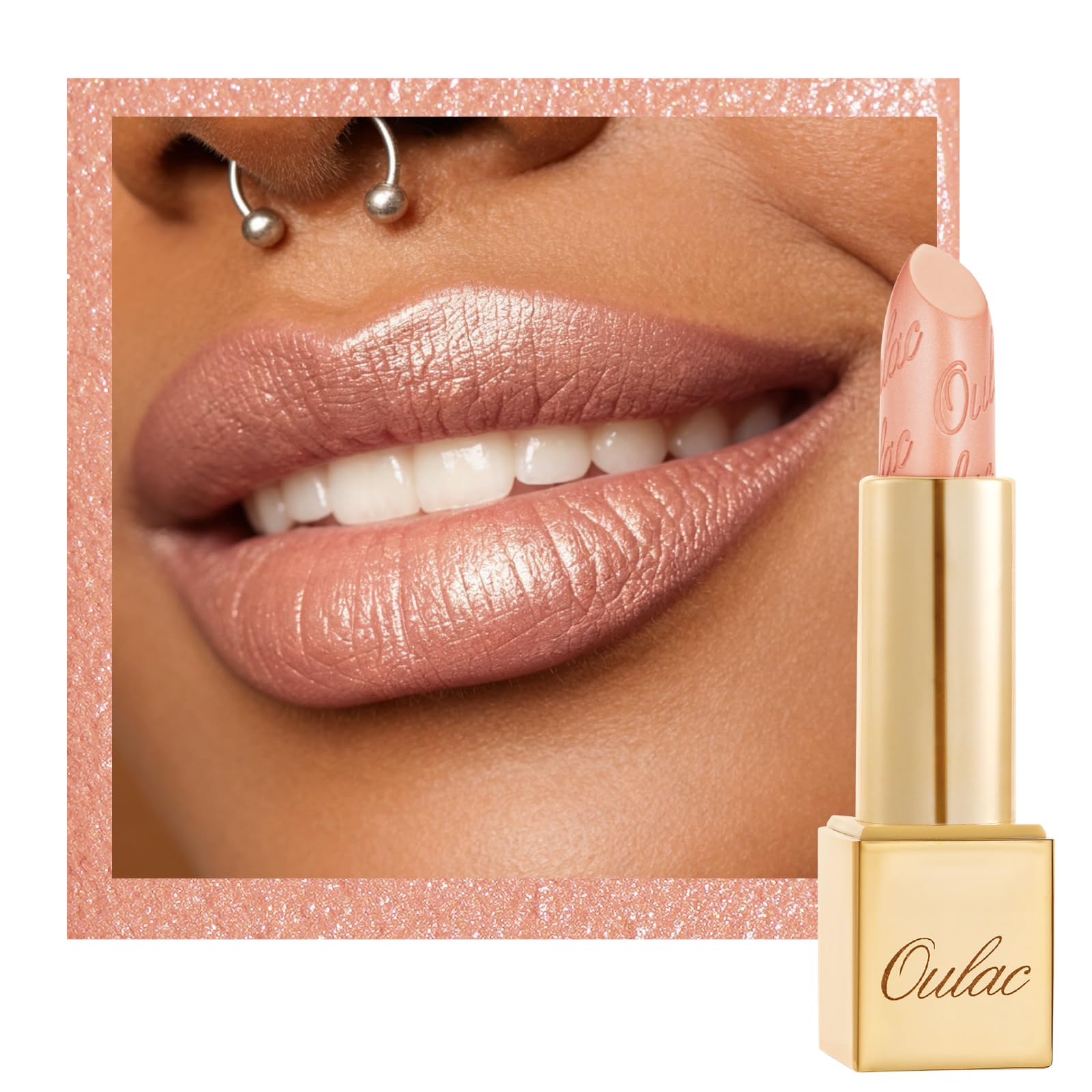 OULAC Lippenstift Mit Glitzer Feuchtigkeitsspendende und Wasserdicht Kein Körniges Gefühl Langanhaltender Creme Lippenstift, 4,3g