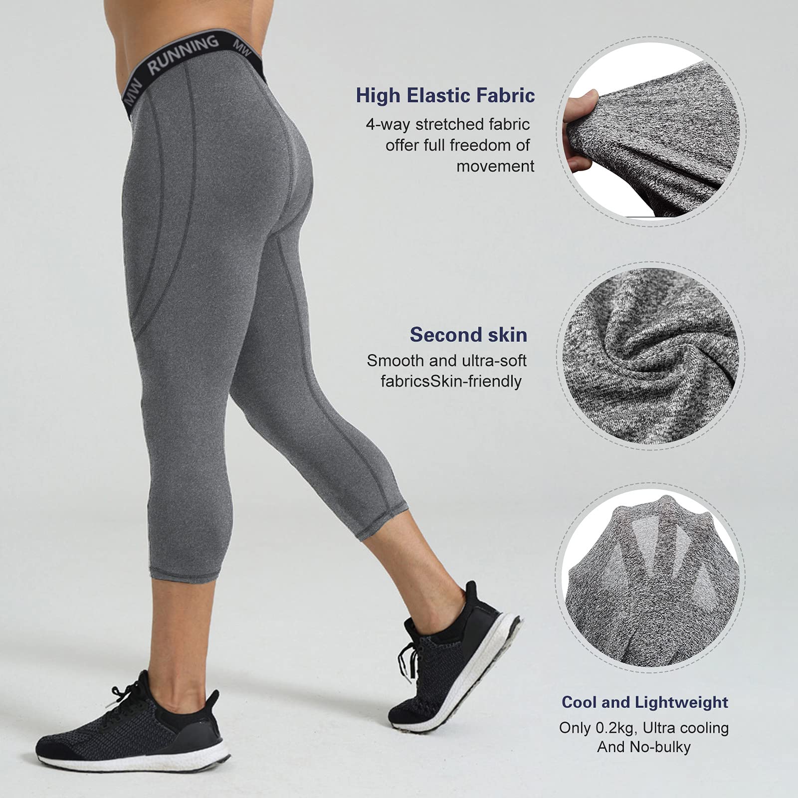 MEETWEE Leggins Uomo, Pantaloni Running Calzamaglia con 2 Tasche Laterali Compressione Tights Sportivo Calzamaglie for Corsa Jogging Fitness