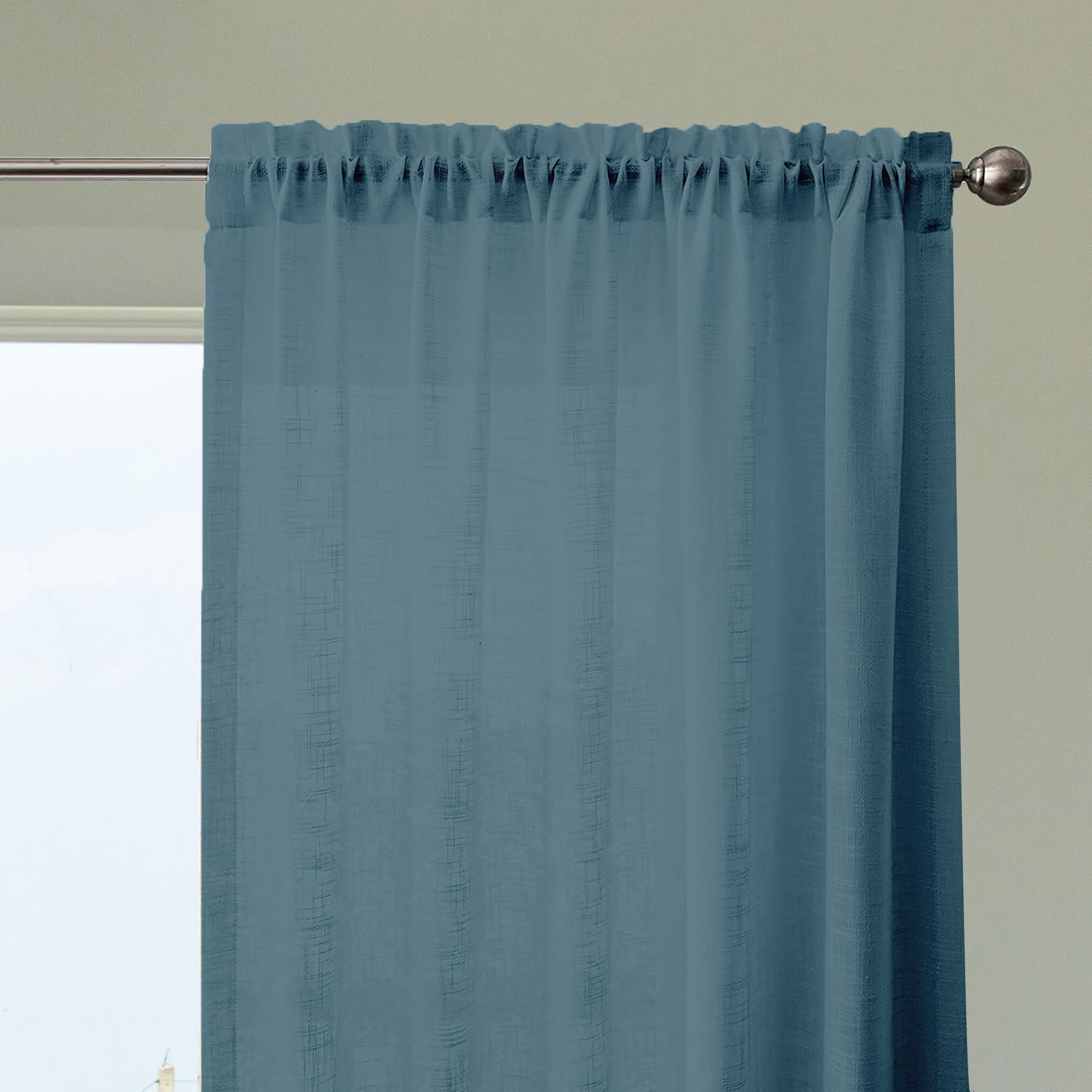 HOMEMONDE Customize Sheer Curtains Set of 2 - Light Filtering Transparent Curtain with Top Rod Pocket - Denim Blue