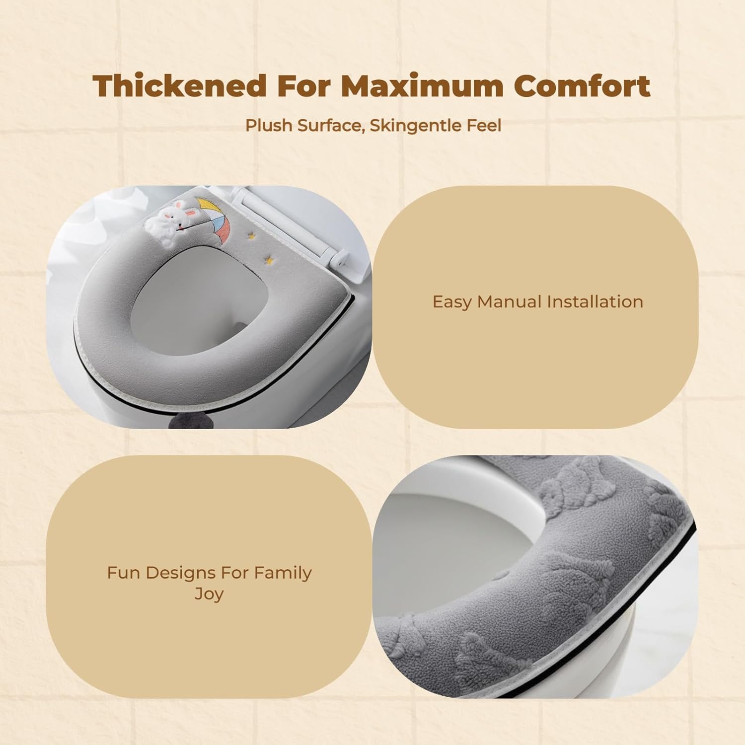XL Waterproof Toilet Cover with Non-Slip Backing, Elastic Edges for Oversized Toilets, Heavy Duty Bathroom Seat Protector- Bear Gray
