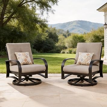 Ulax furniture Outdoor Swivel Club Chairs Conversation Chat Bistro Set Patio Lounger Chairs with Acrylic Fabric Cushions Set of 2