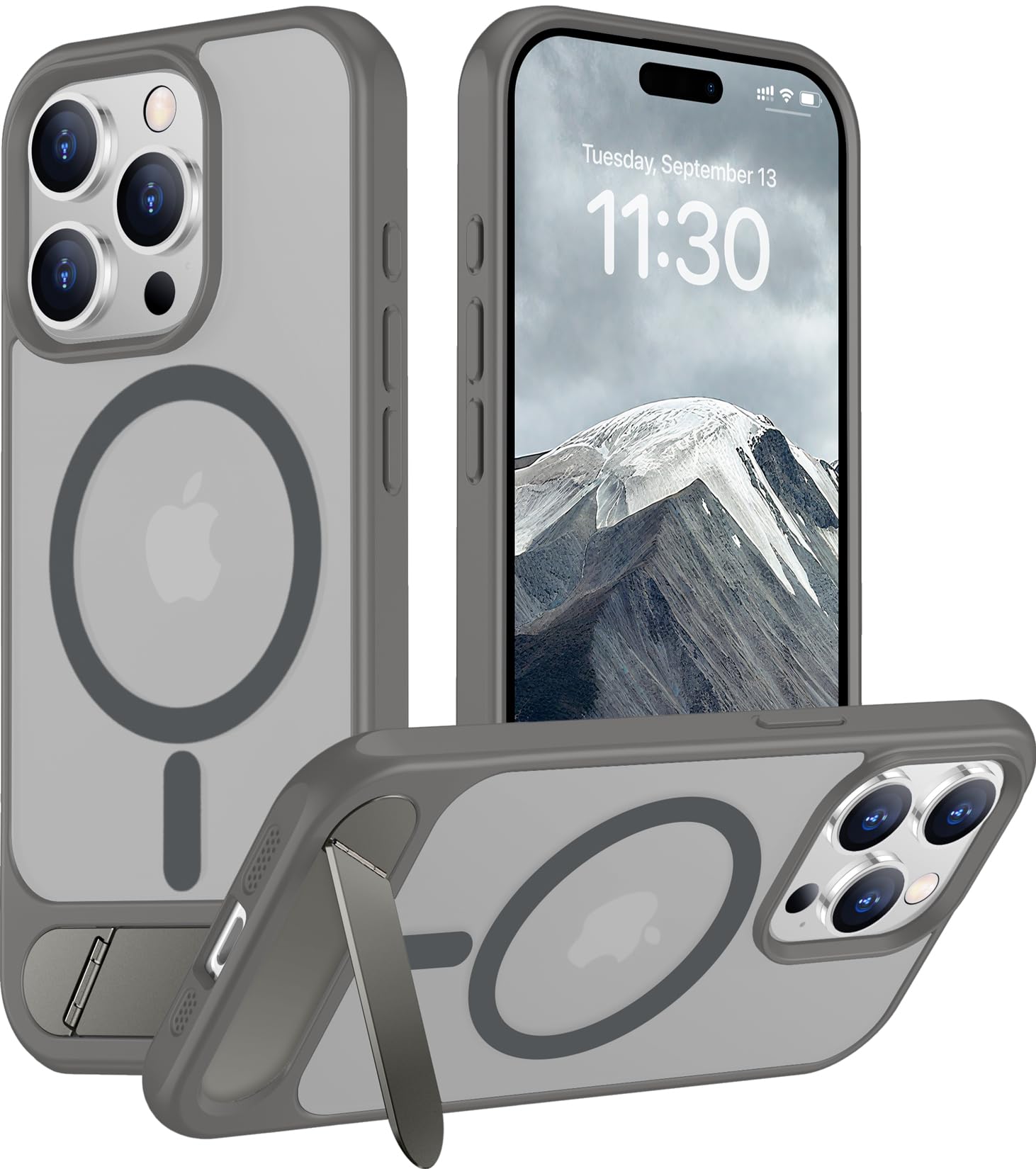 Temdan Magnetic Compatible with iPhone 15 Pro Max Case, [Built-in Invisible Kickstand][Compatible with MagSafe] [Military Grade Shockproof] Slim Translucent Matte Phone Case for iPhone 15 Pro Max 6.7"