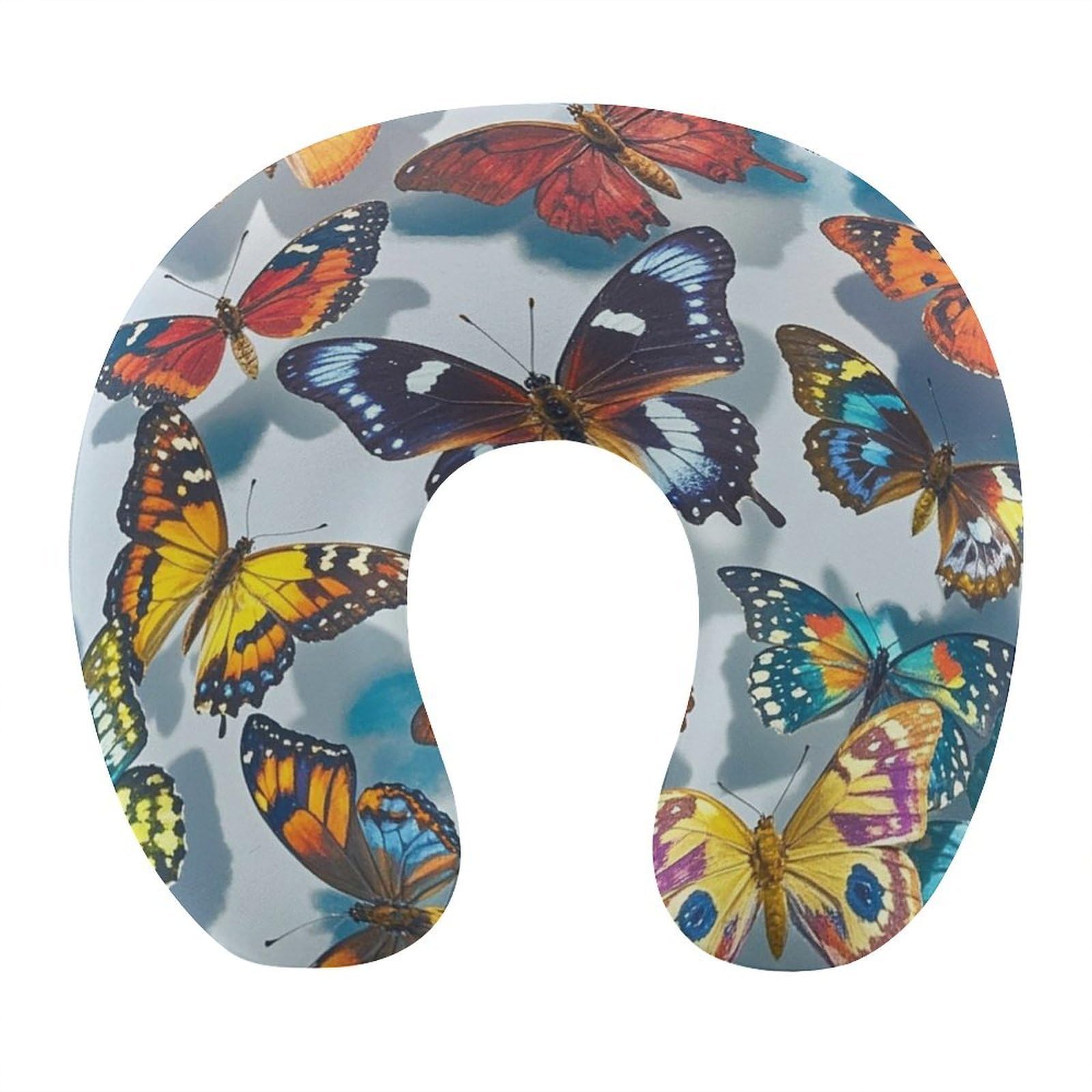 FekiLoot Butterflies Travel Pillow U Shaped Neck Pillow Comfortable Memory Foam Pillow Portable Soft Headrest Lightweight Neck and Head Support for Planes Trains Self-Driving Cars