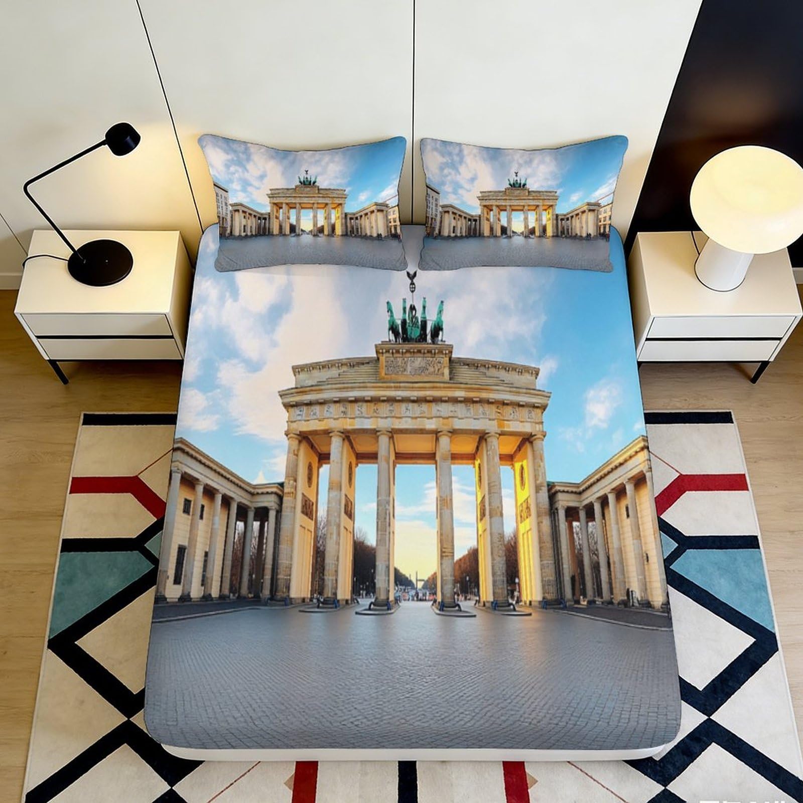 3D Printed Brandenburg Gate Fitted Sheet Microfiber Soft Bedroom Decor Berlin Landmark Mattress Cover 90x200x25cm