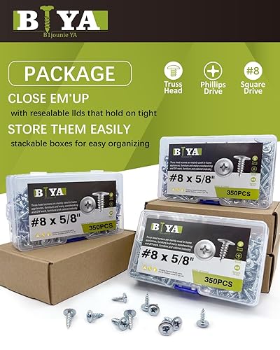 Miniatura 3 de (350 piezas) #8 × 58 pulgadas Tornillos de madera de acero de aleación estándar Phillips cabeza de armadura rápida tornillos autorroscantes por