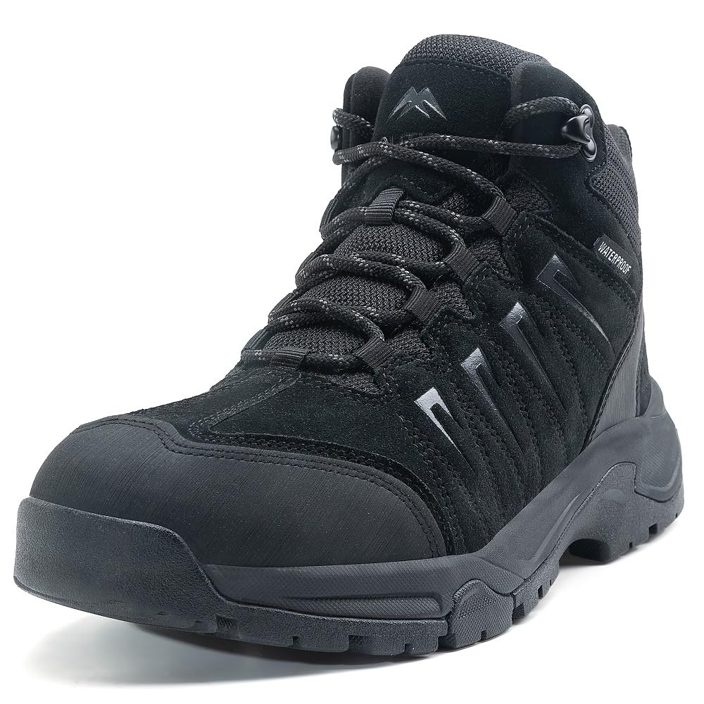 OUTJET Wanderschuhe Herren Wasserdicht Leder, Outdoor Hiking Schuhe rutschfest und komfortabel