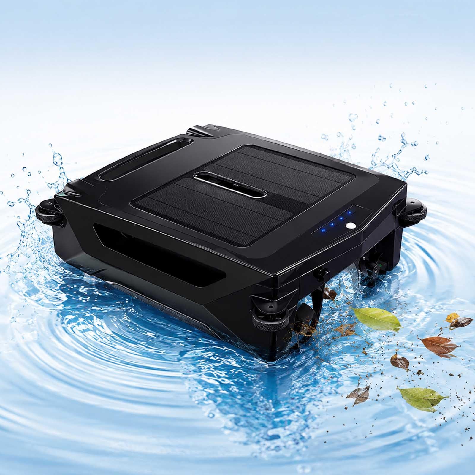 Solar Pool Skimmer Robot, Solar Powered Pool Skimmer, Robotic Pool Skimmer With Brushless Motor, 4.1l Filter Basket, Dual Solar & Battery Backup 6h Runtime,Auto Docking,Cordless Automatic Pool Skimmer