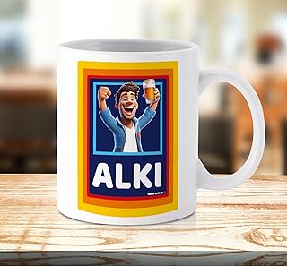 ALKI Funny Mug Cup Alcoholic Novelty Gift Mugs Man Dad Stepdad Father Fathers Day Grandad Mens Christmas Him Birthday Xmas Printed White Ceramic Coffee Tea Drinkware Beverage Humour by Trendy Gifts UK