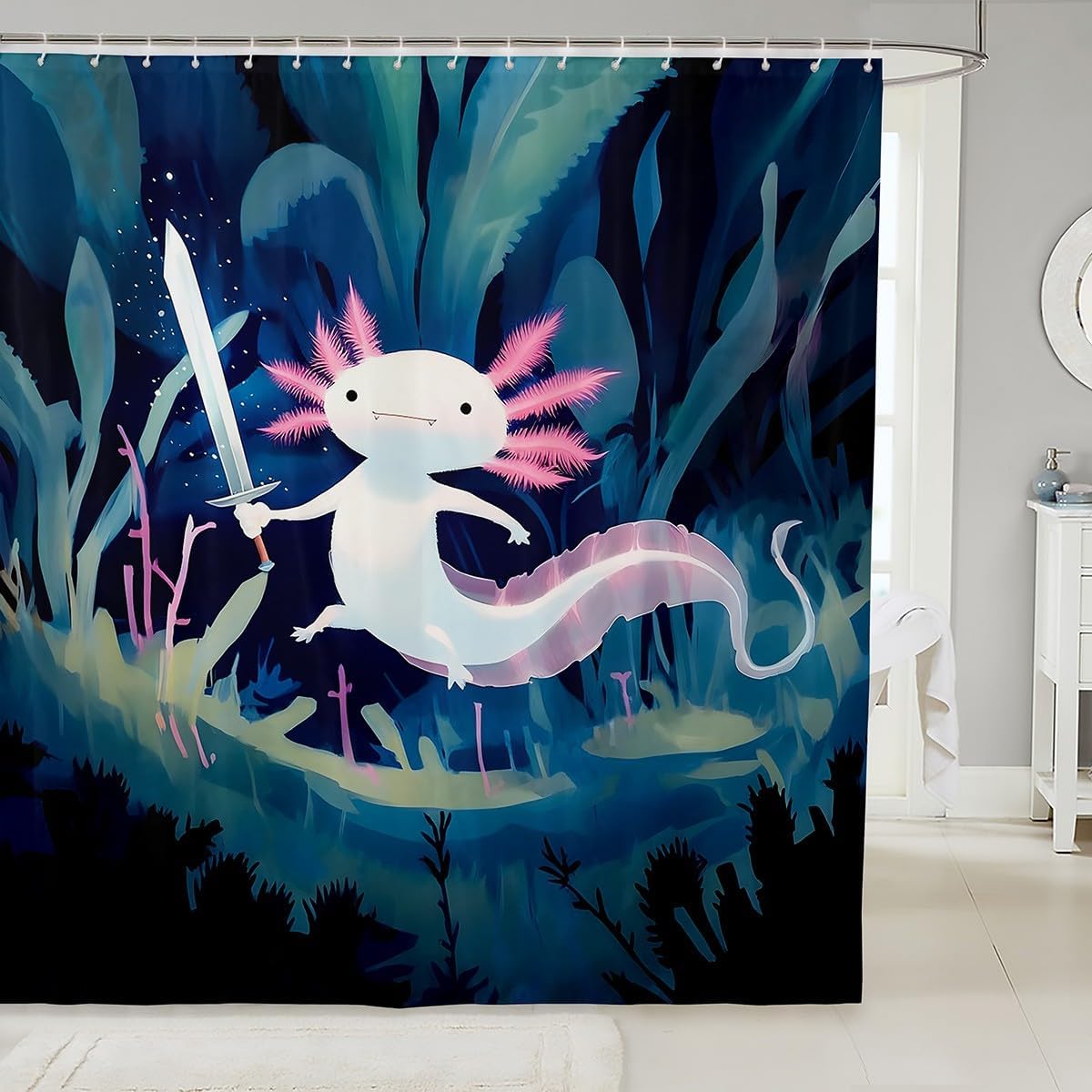 Feelyou Boys Girls Cute Axolotl Shower Curtain Ocean Sealife Bathroom Shower Curtain Set Kids Kawaii Bath Curtain Cartoon Salamander Teens Bathroom Accessories Room Decor 72"x78"