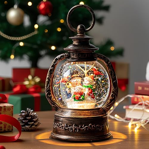 Miniatura 10 de Linterna de globo de nieve de Navidad, muñeco de nieve brillante y tren con música, forro USB/funciona con pilas, linterna iluminada para decoración