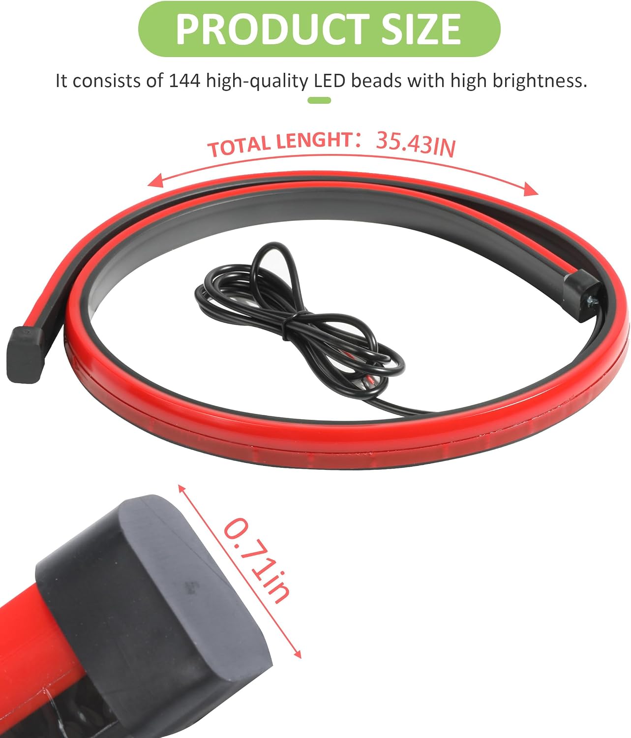 RACOONA 35 inch 3rd Brake LED DC12V Flexible High Mount Stop Light, Universal Red Truck SUV RV Brake Light Strip